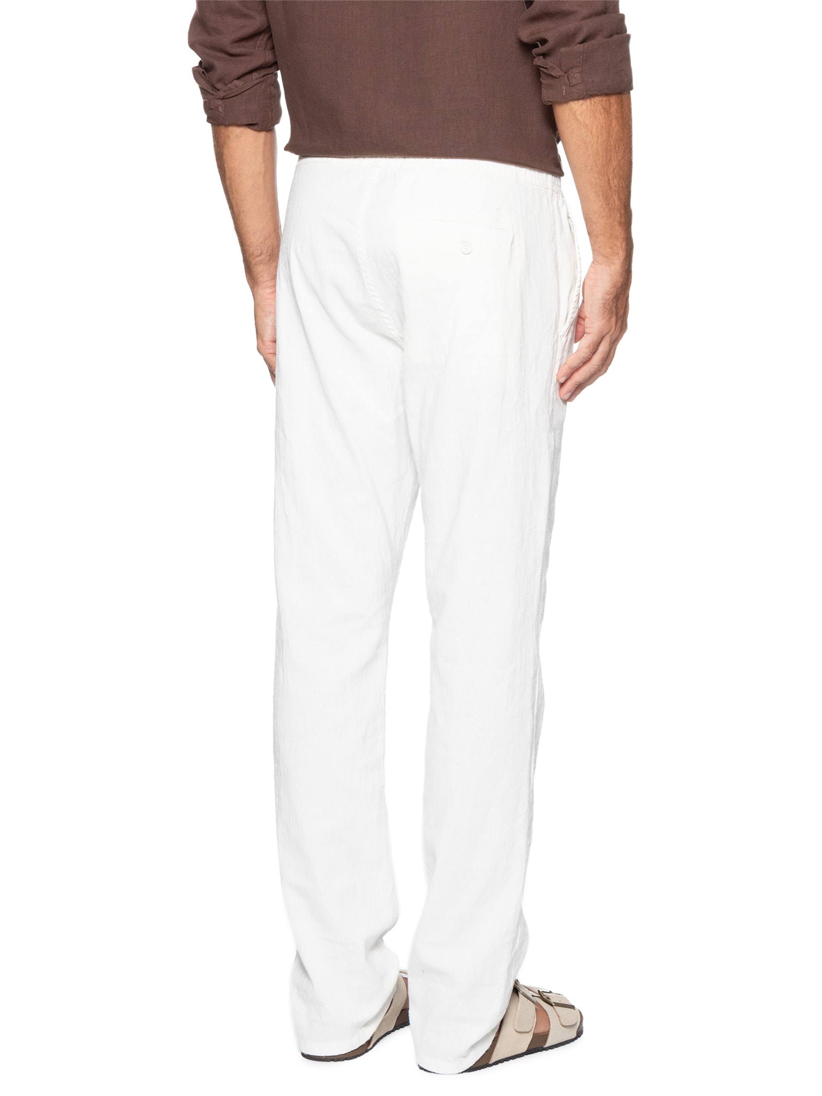 Calça Masculina Elástico Linho Branco Sergio K