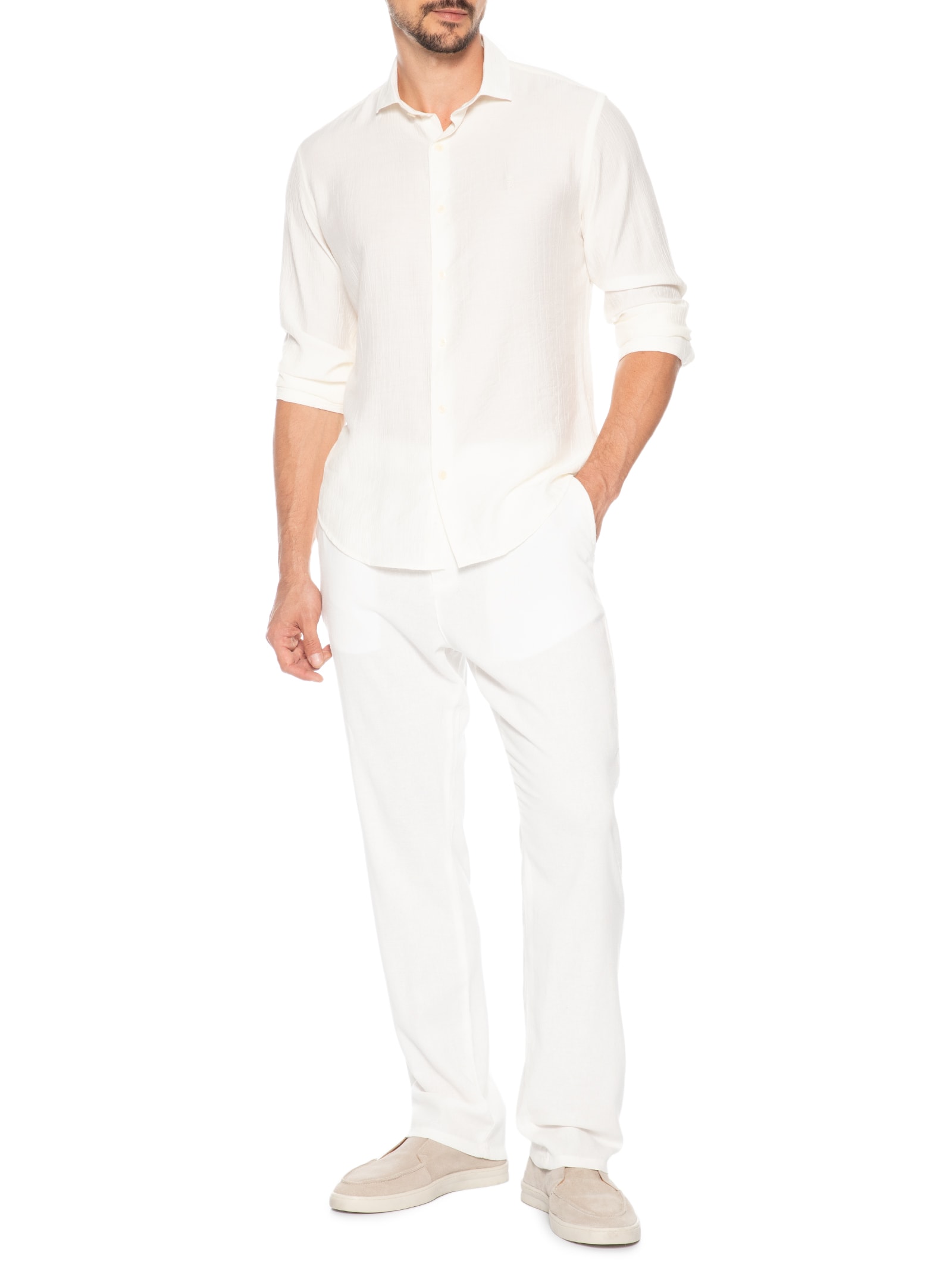 Calça Masculina Elástico Linho Branco Sergio K