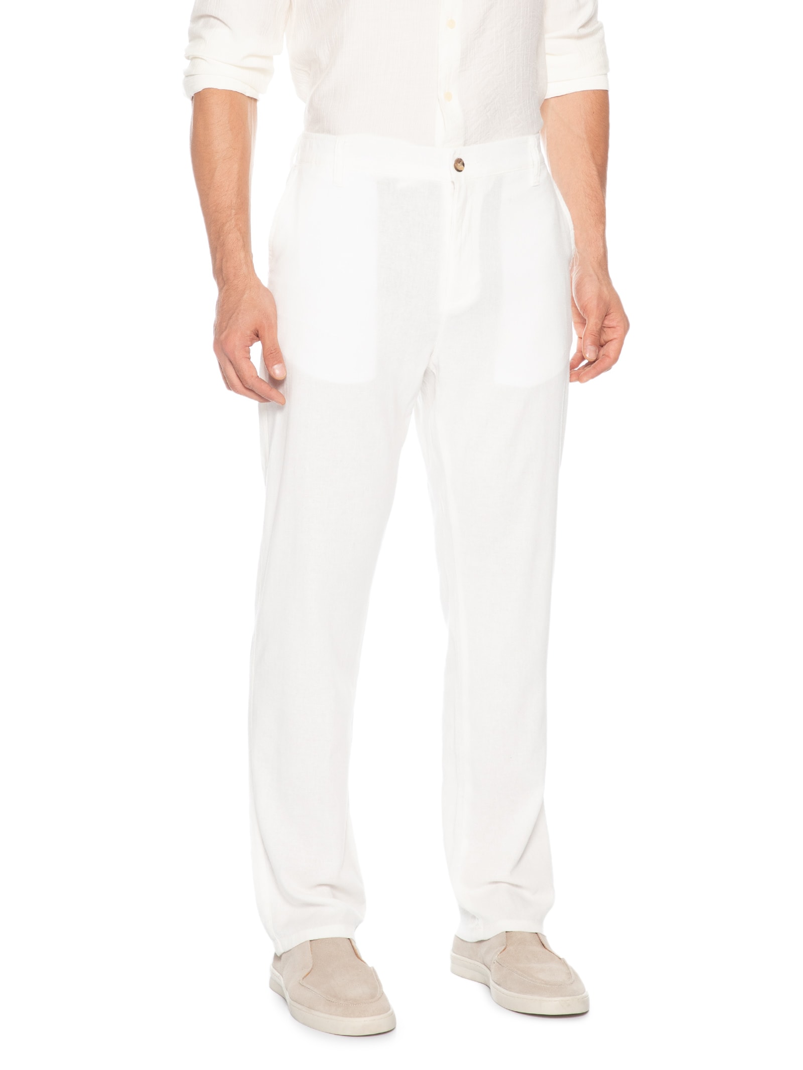 Calça Masculina Elástico Linho Branco Sergio K