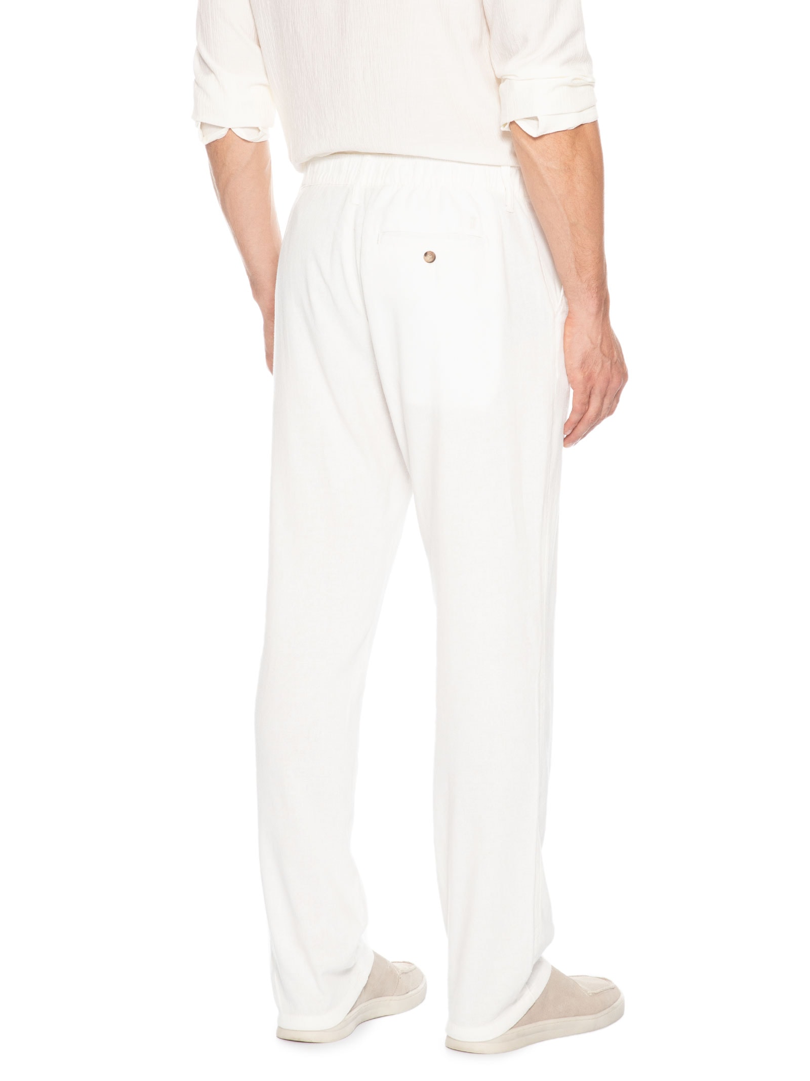 Calça Masculina Elástico Linho Branco Sergio K