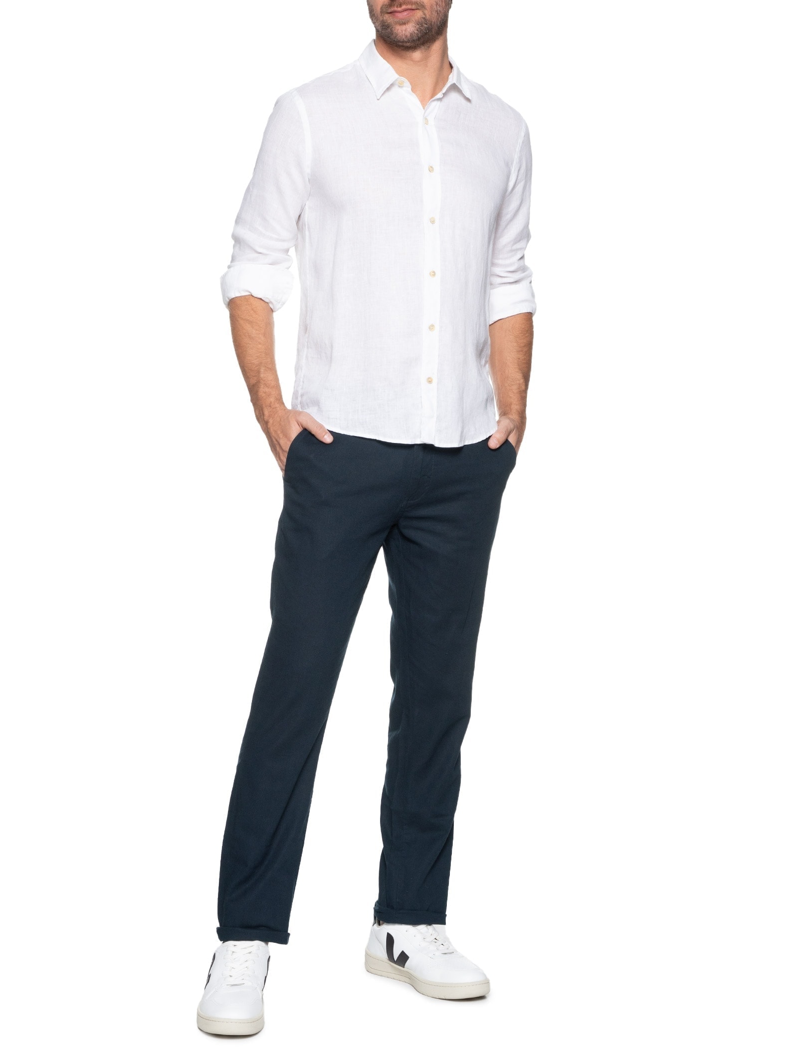 Calça Masculina Em Algodão Cós Elástico Reta Azul  '2 Essential