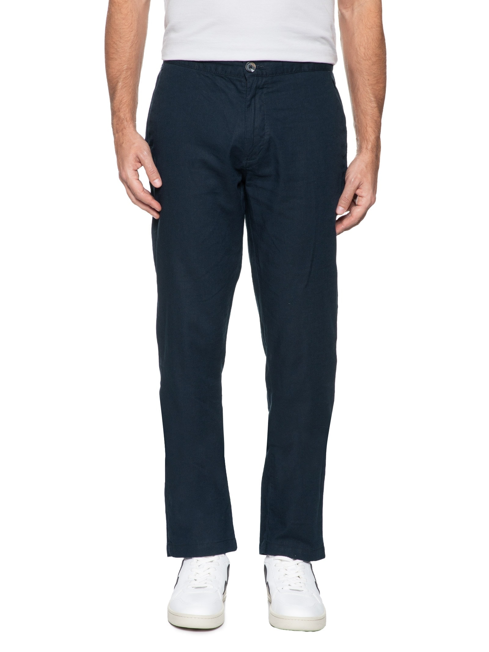 Calça Masculina Em Algodão Cós Elástico Reta Azul  '2 Essential