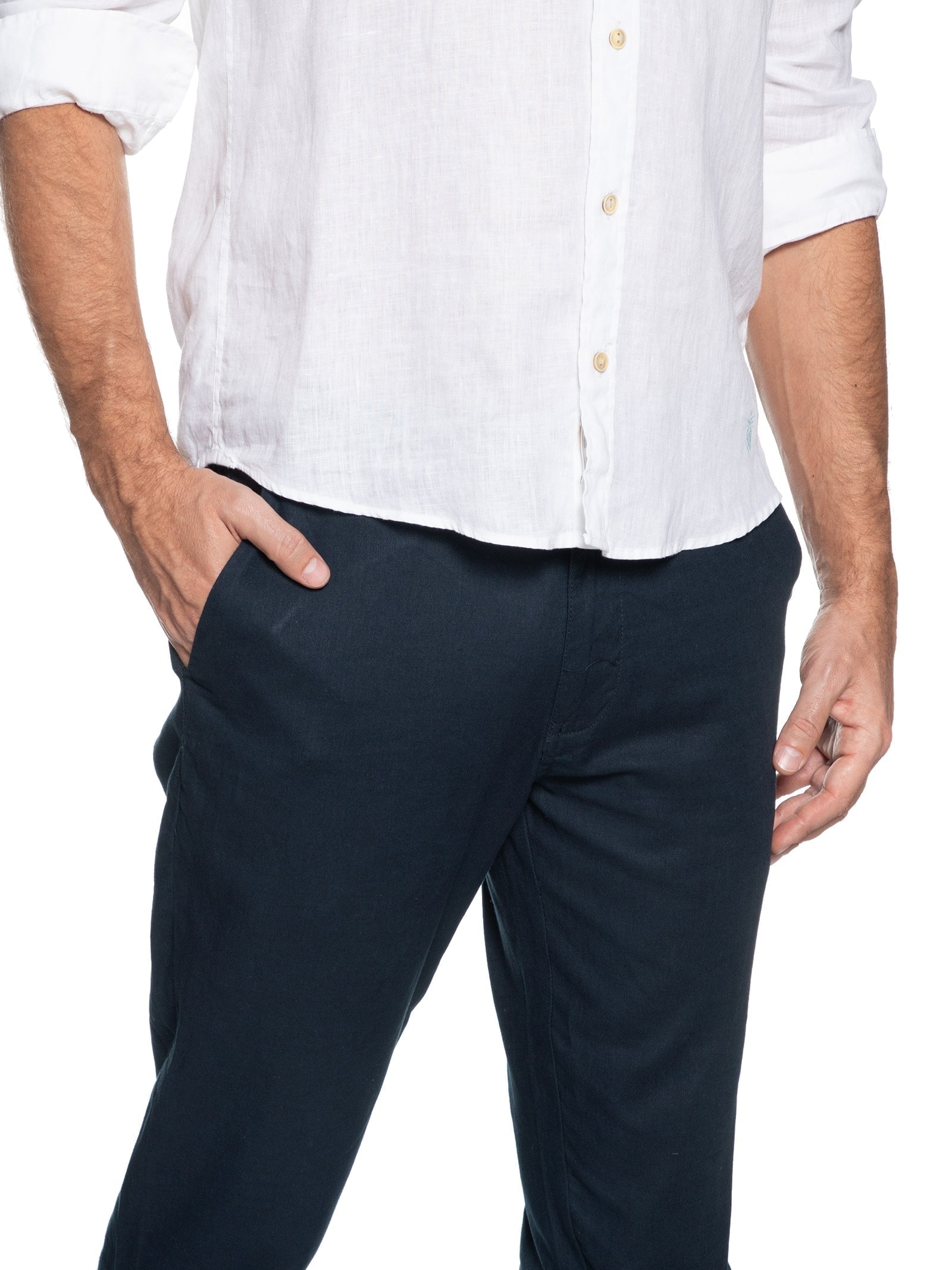 Calça Masculina Em Algodão Cós Elástico Reta Azul  '2 Essential
