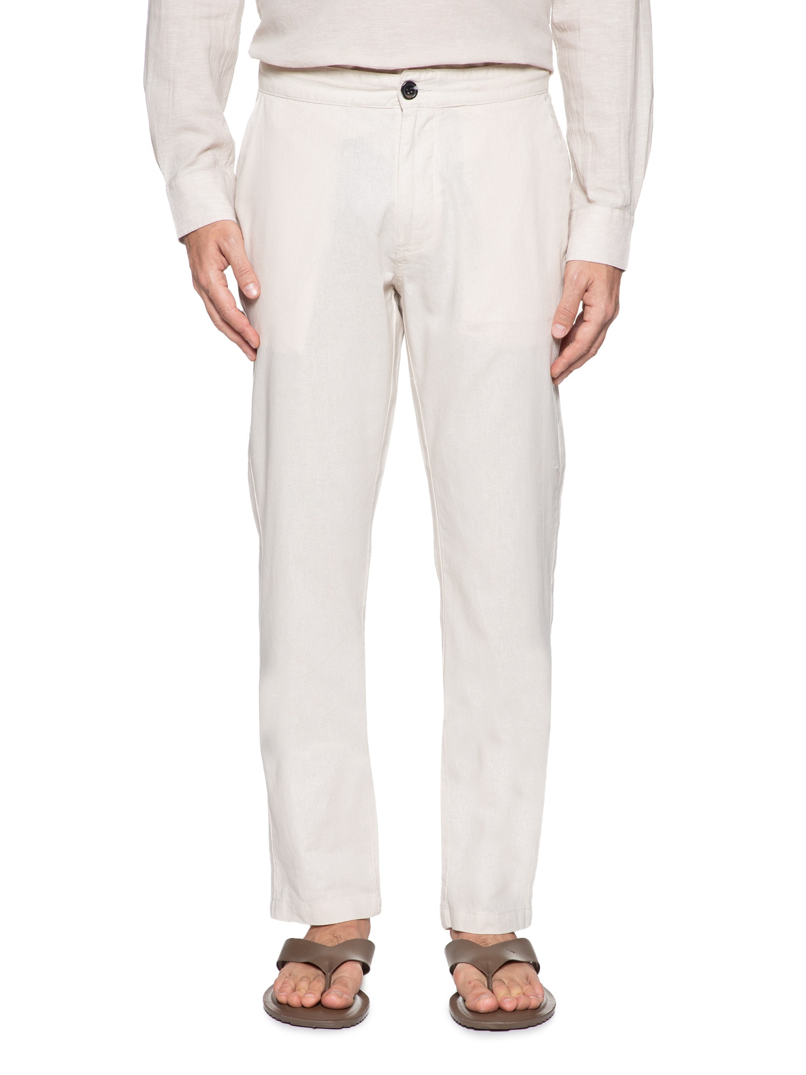 Calça Masculina Em Algodão Cós Elástico Reta Bege  '2 Essential