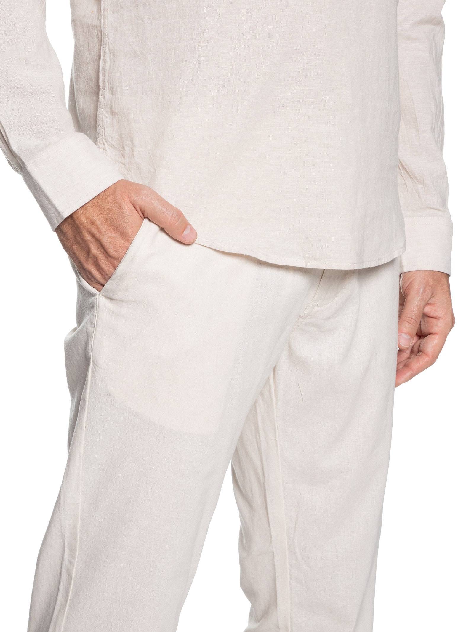 Calça Masculina Em Algodão Cós Elástico Reta Bege  '2 Essential