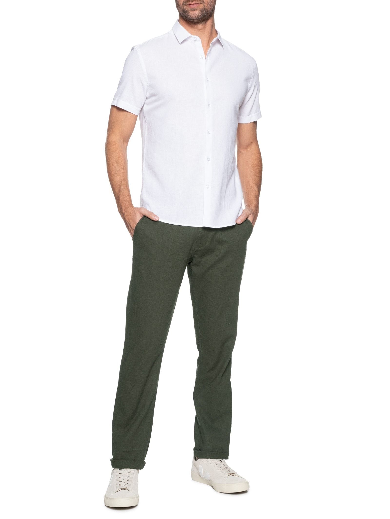 Calça Masculina Em Algodão Cós Elástico Reta Verde  '2 Essential