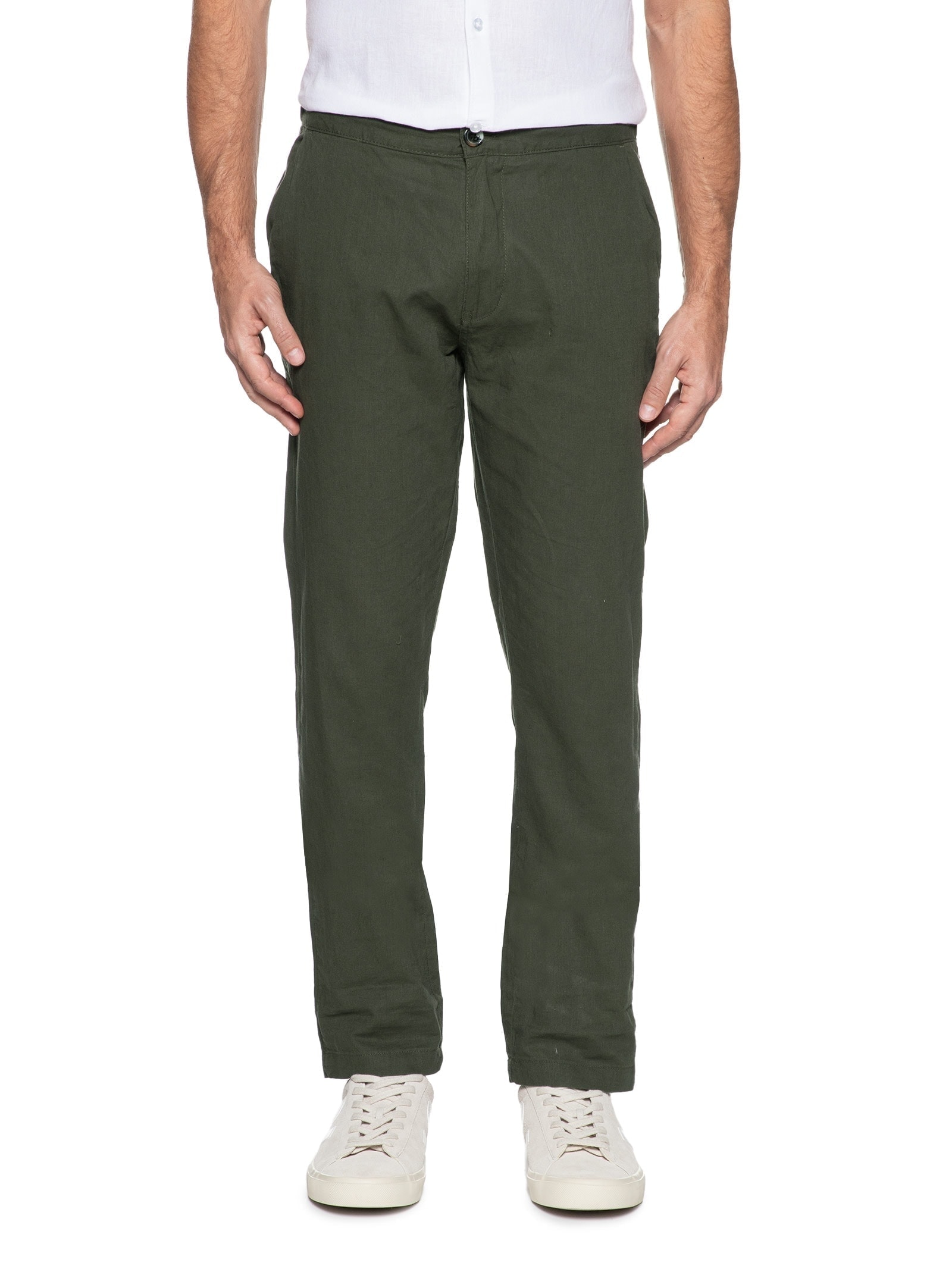 Calça Masculina Em Algodão Cós Elástico Reta Verde  '2 Essential