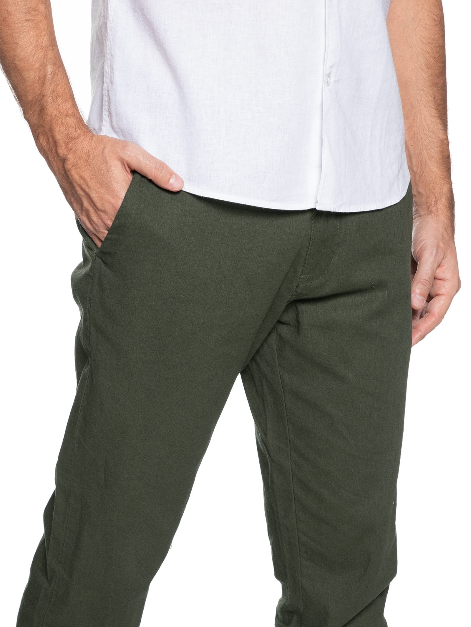 Calça Masculina Em Algodão Cós Elástico Reta Verde  '2 Essential