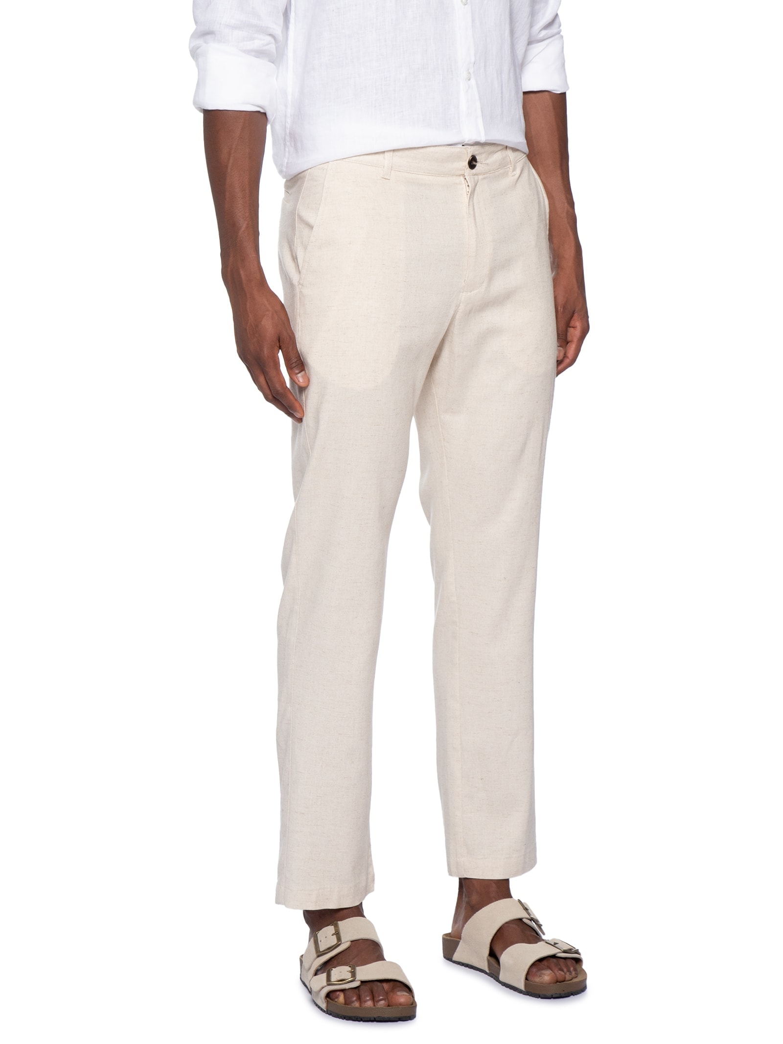 Calça Masculina Em Blend Linho Bege '2 Essential