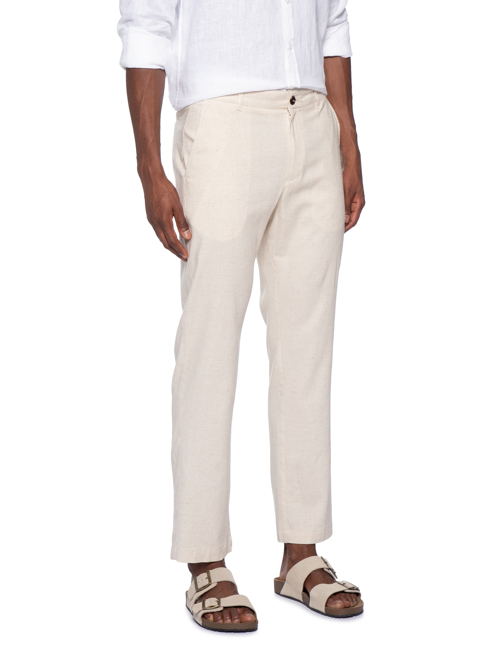 Calça Masculina Em Blend Linho Bege '2 Essential