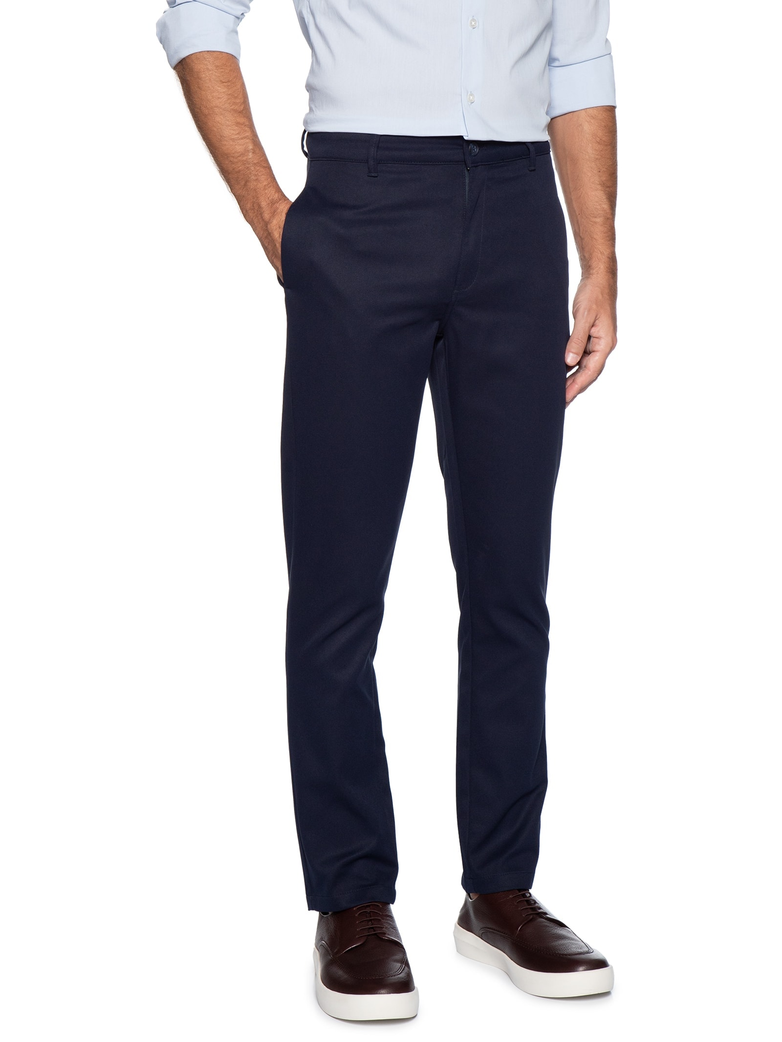 Calça Masculina Em Chino Reta Azul '2 Essential