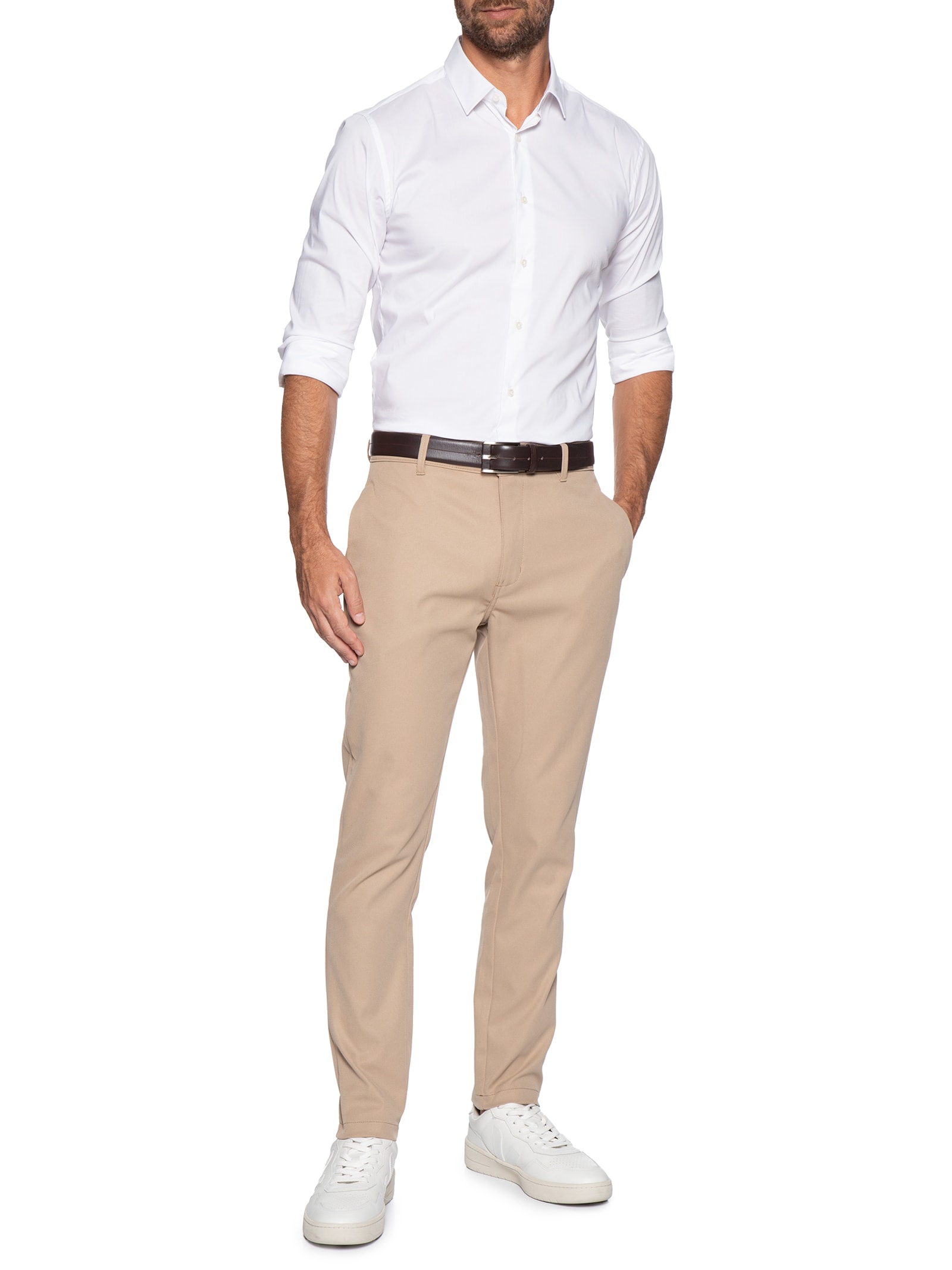 Calça Masculina Em Chino Reta Bege '2 Essential