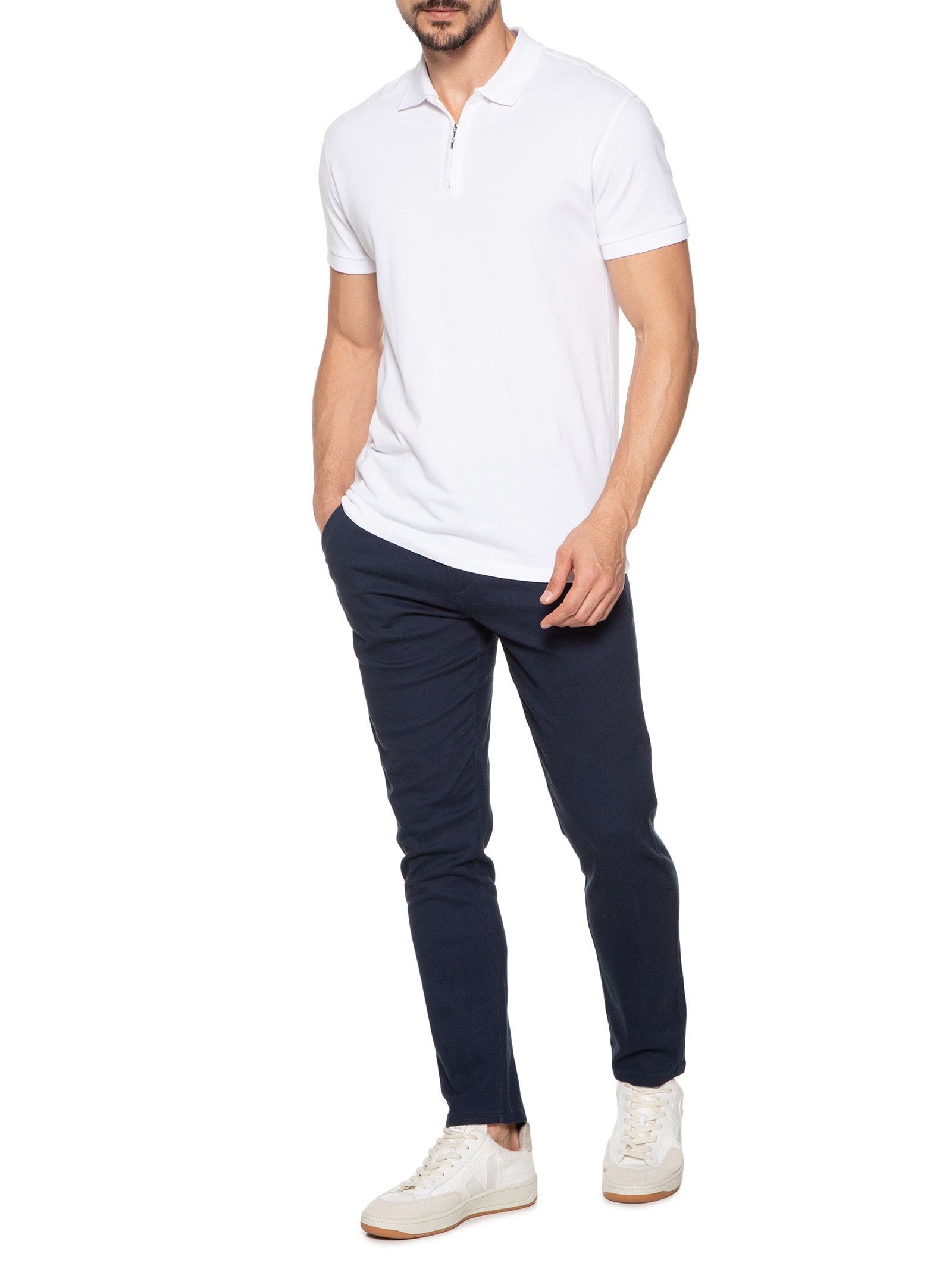 Calça Masculina Em Sarja Modelo Chino Azul '2 Essential