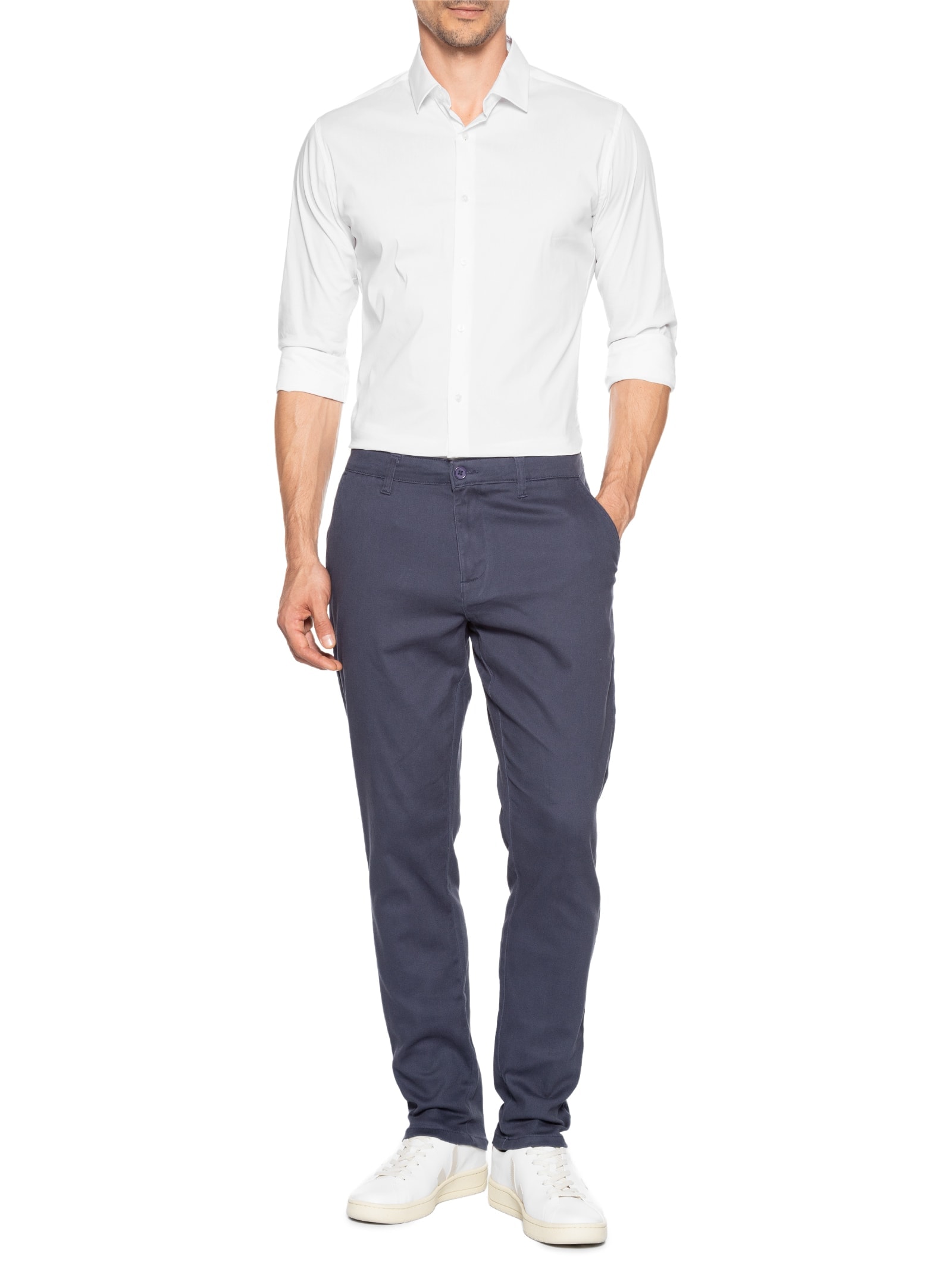 Calça Masculina Em Sarja Modelo Chino Azul '2 Essential