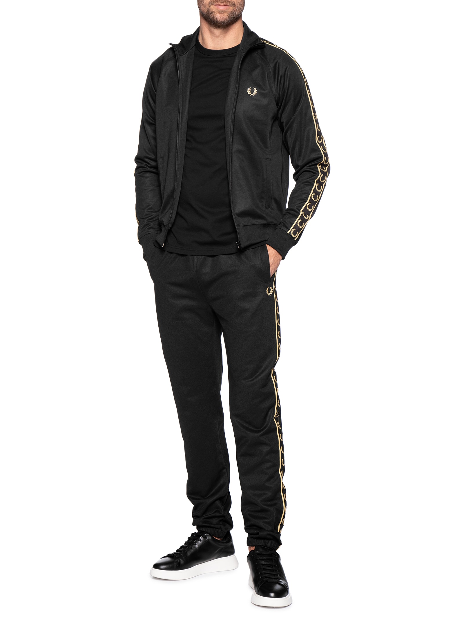 Calça Masculina Esportiva Jogger Detalhe Faixa Contrastante – Preto Fred Perry
