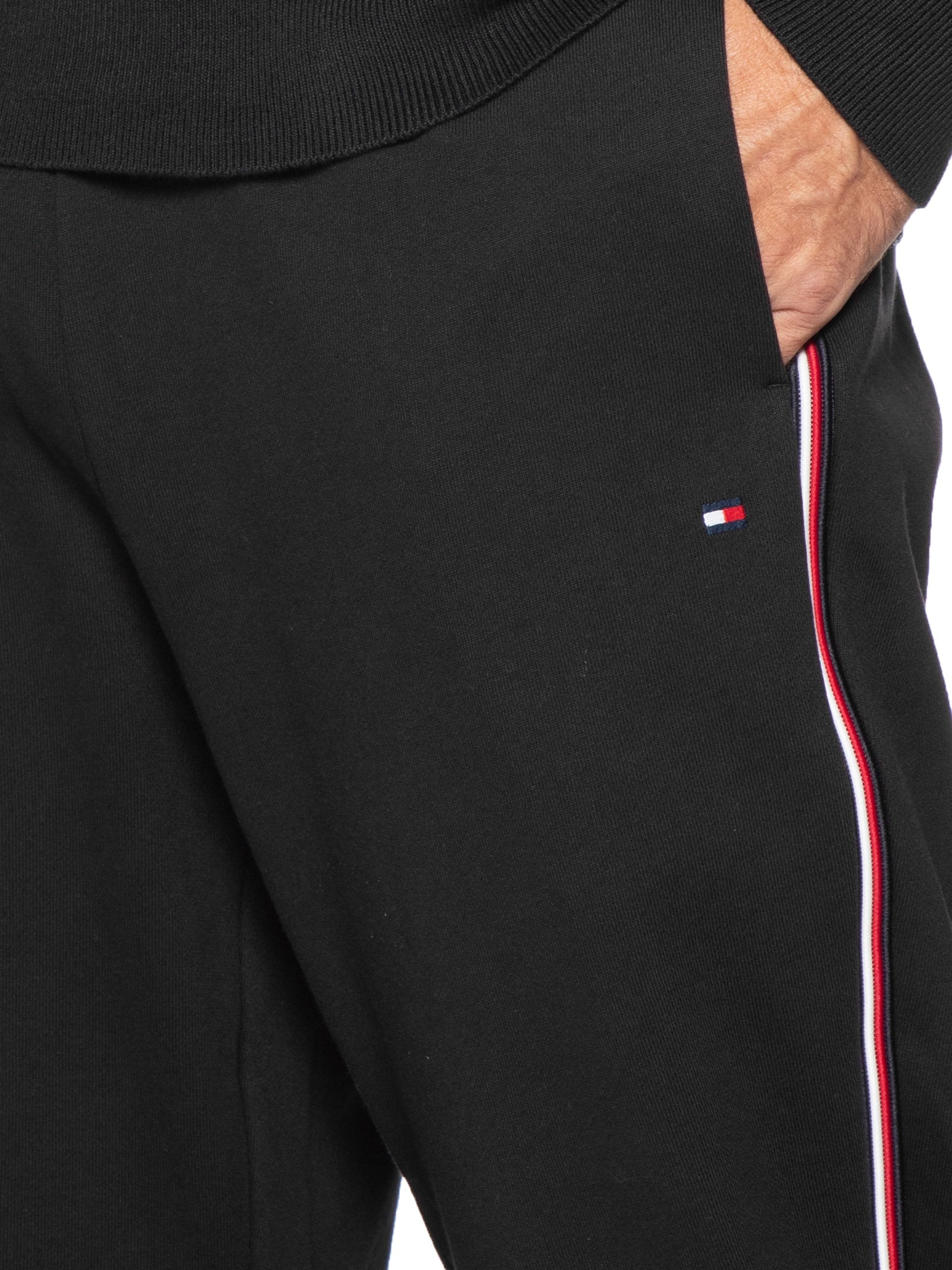 Calça Masculina Global Stripe em Moletom – Preto Tommy Hilfiger