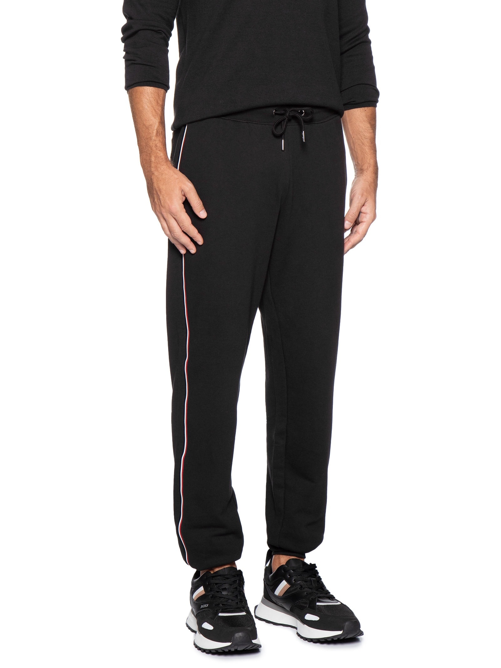 Calça Masculina Global Stripe em Moletom – Preto Tommy Hilfiger