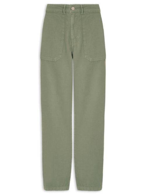 Calça Masculina Jeans Reta Bolsos Carpinteiro – Verde