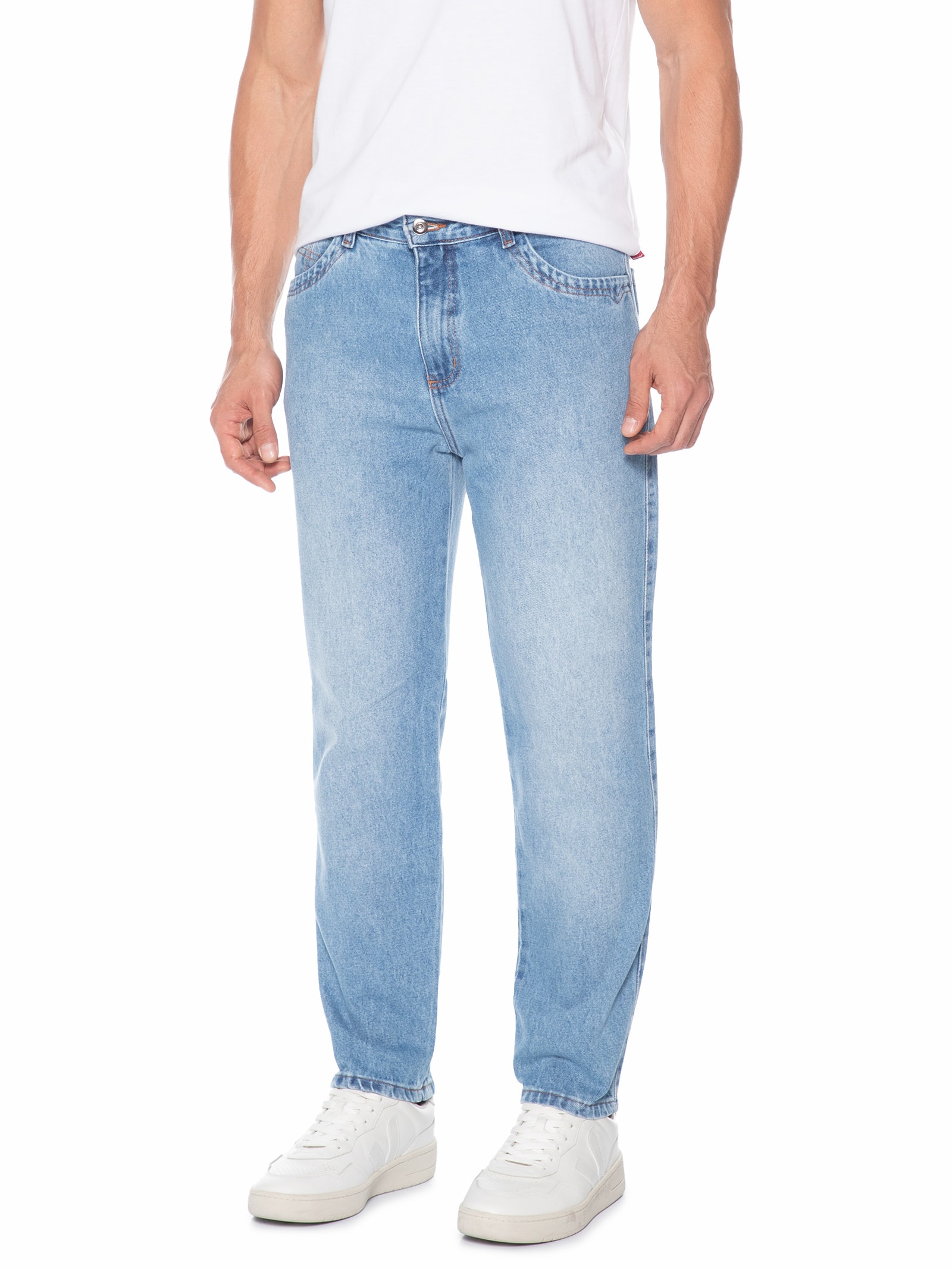 Calça Masculina Jeans Reta Delavê Azul Basiq Men