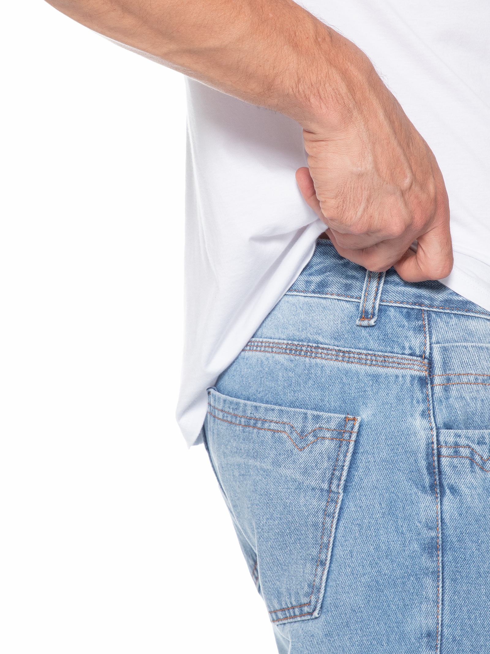 Calça Masculina Jeans Reta Delavê Azul Basiq Men