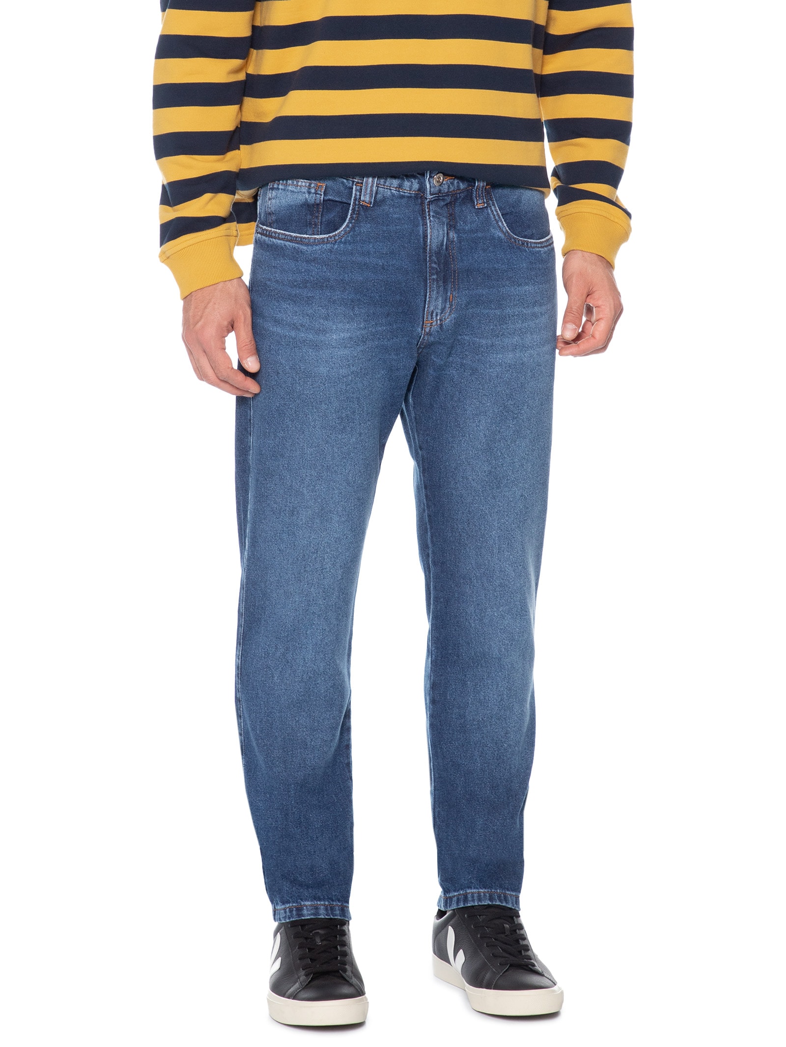 Calça Masculina Jeans Reta Five Pockets Azul Basiq Men