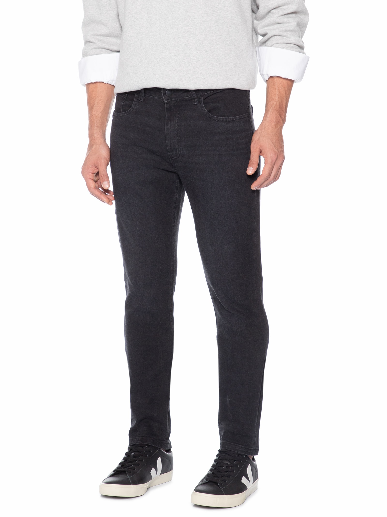 Calça Masculina Jeans Reta Five Pockets Preto Basiq Men