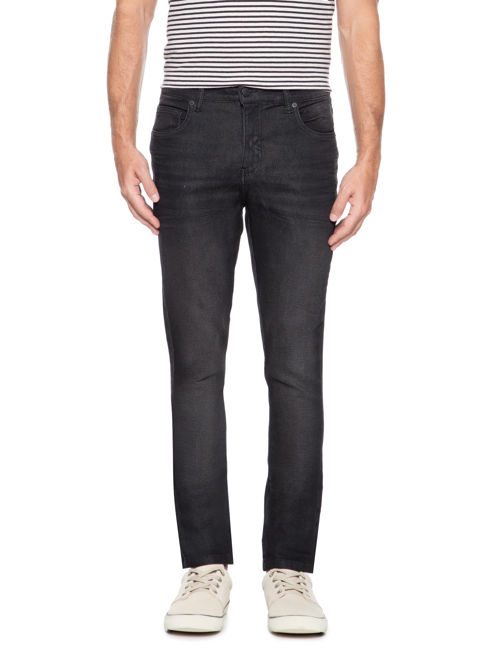 Calça Masculina Jeans Skinny Flex Dirty Black Preto Foxton