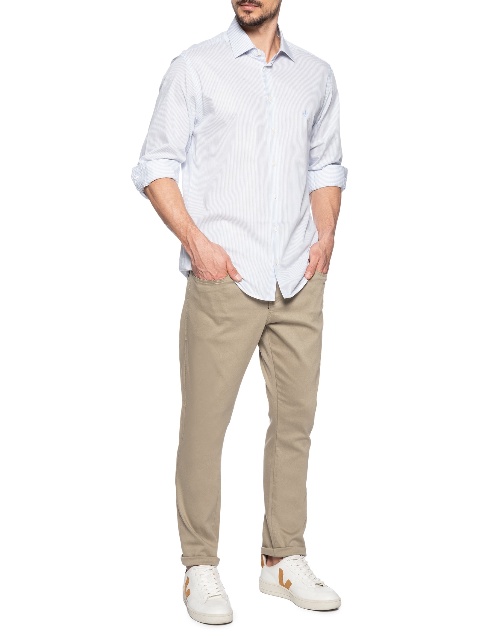 Calça Masculina Jeans Slim Fit Acetinada Bege Dudalina