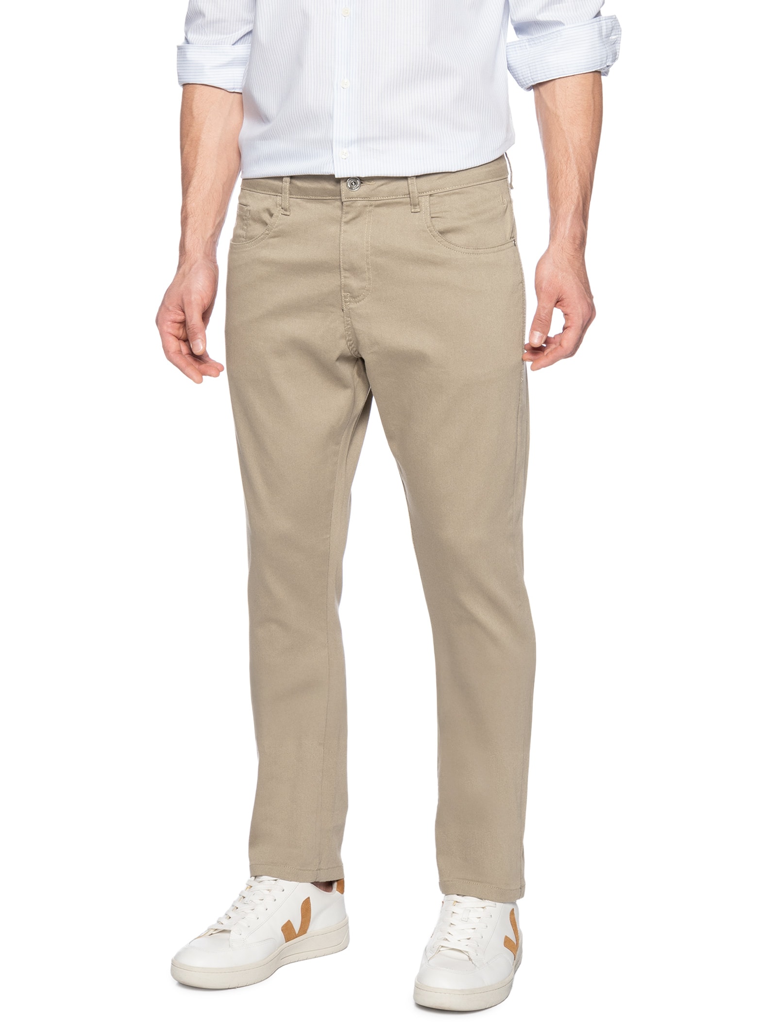 Calça Masculina Jeans Slim Fit Acetinada Bege Dudalina