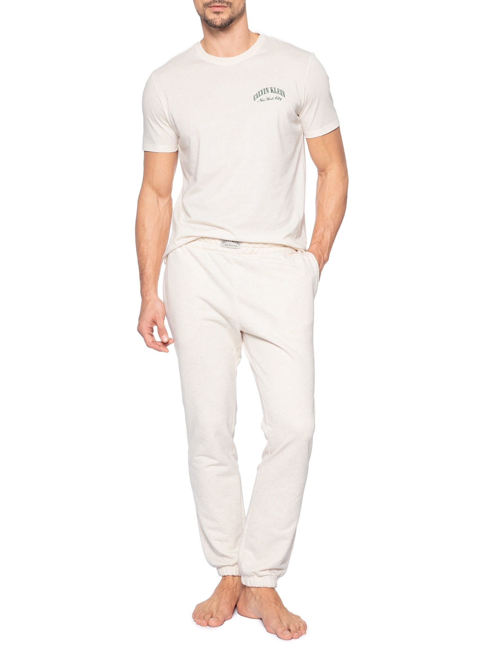 Calça Masculina Jogger Bolsos Heritage Crest Bege Calvin Klein Underwear