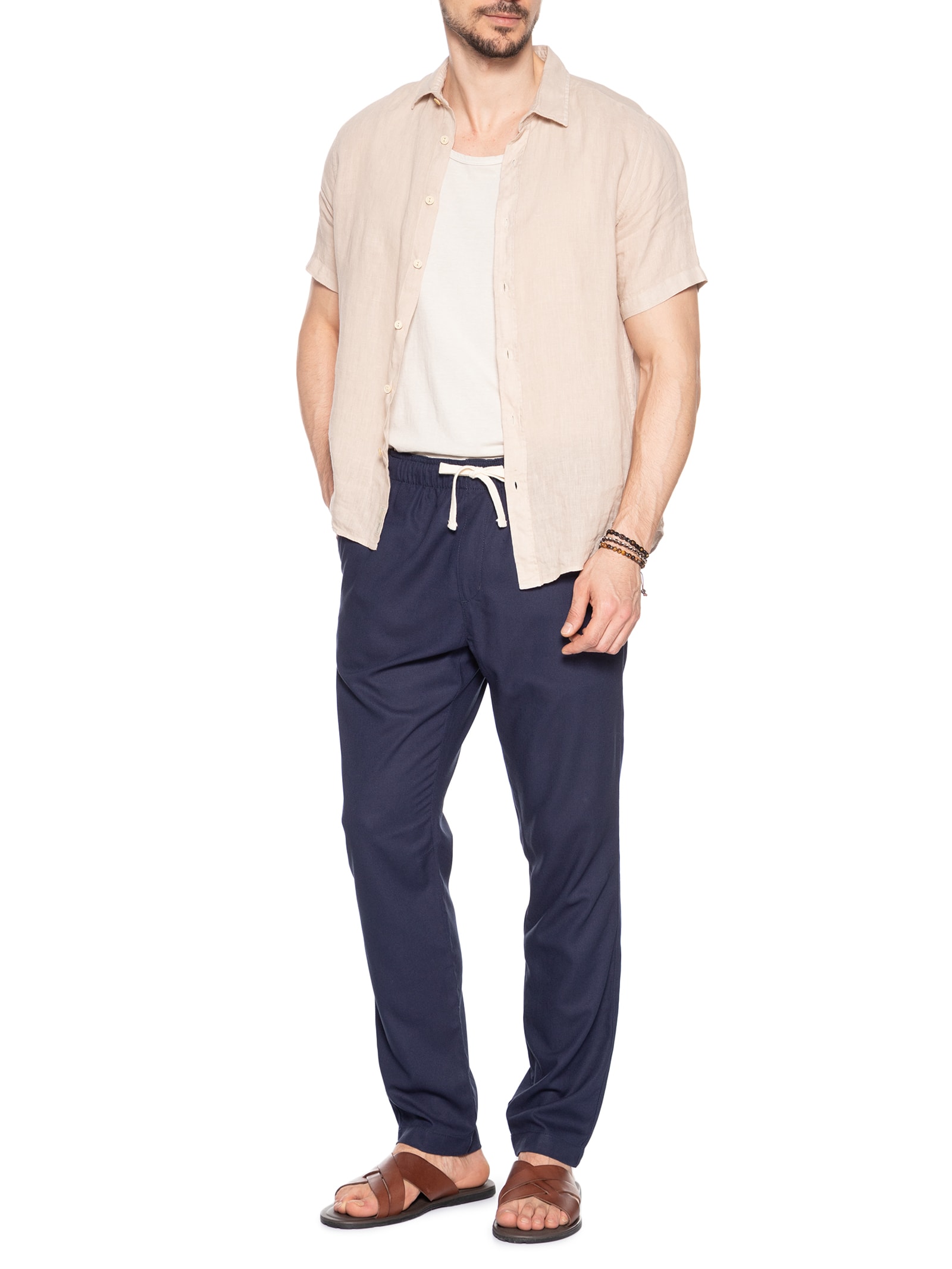 Calça Masculina Linho Pier Azul Foxton