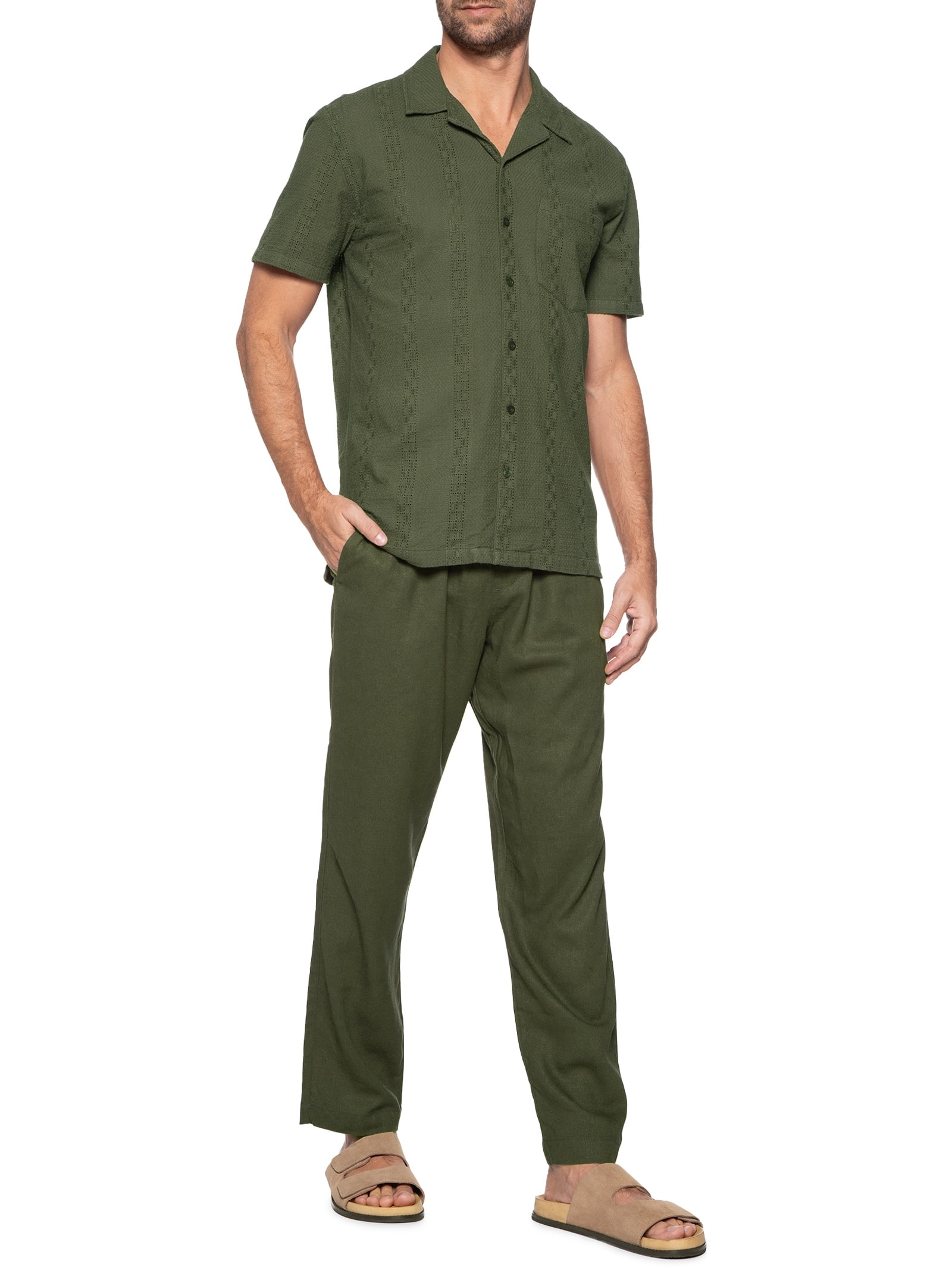 Calça Masculina Linho Pier Verde  Foxton