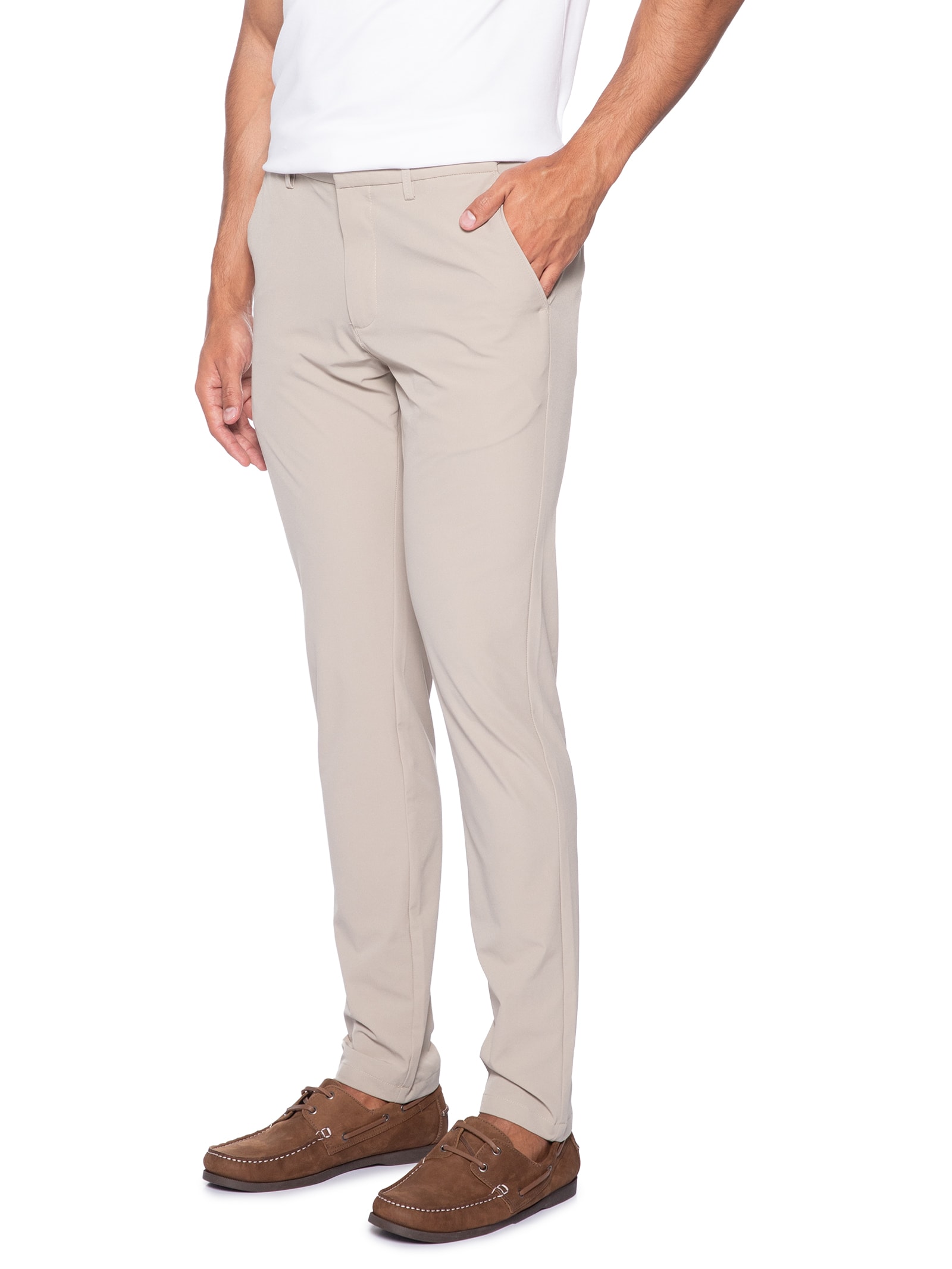 Calça Masculina Malha Tech Reta Bege '2 Essential