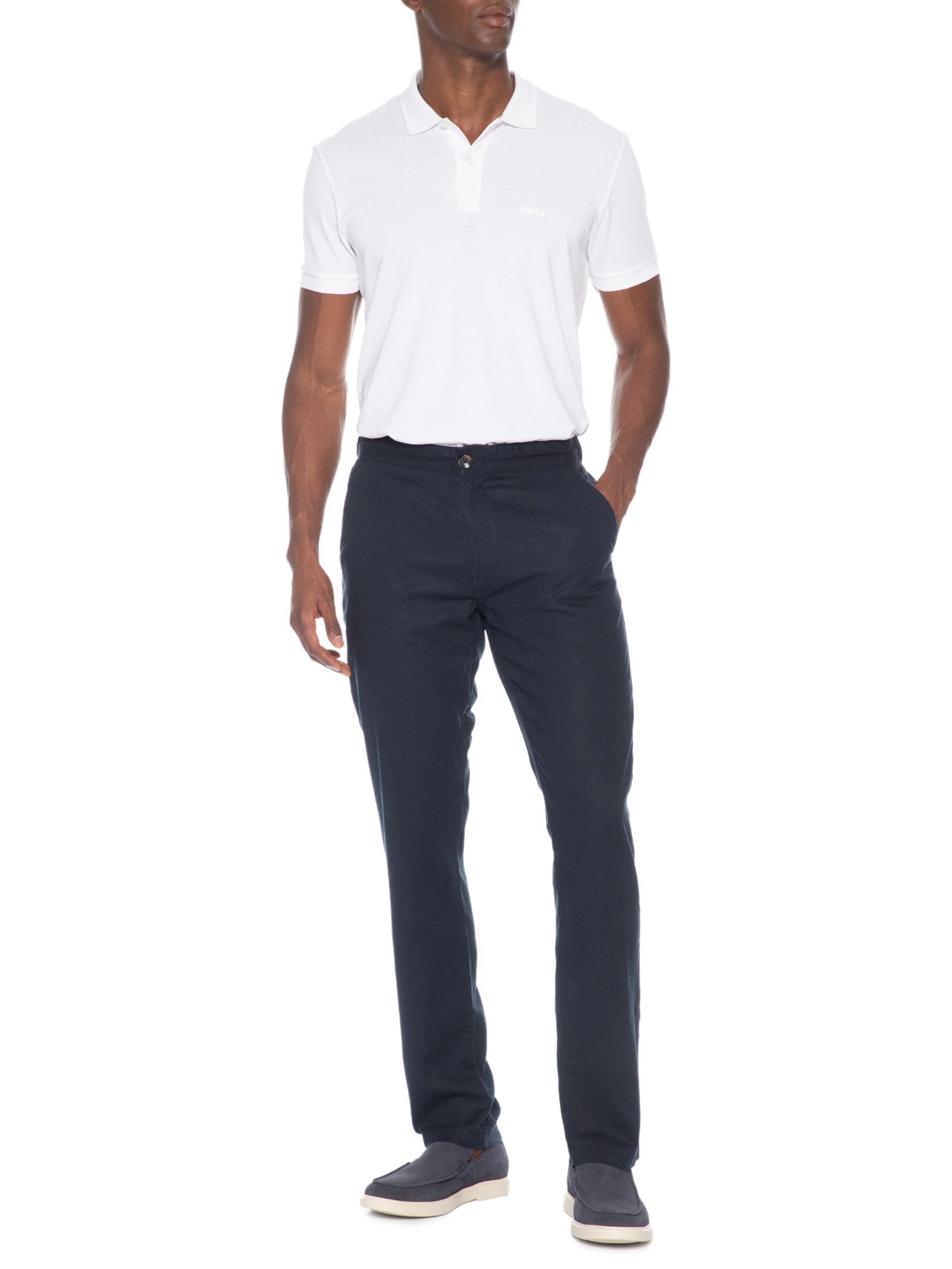 Calça Masculina Misto Linho Reta Azul '2 Essential
