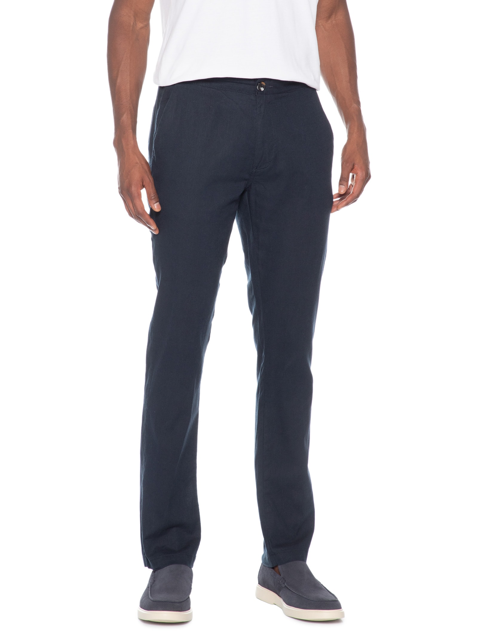 Calça Masculina Misto Linho Reta Azul '2 Essential