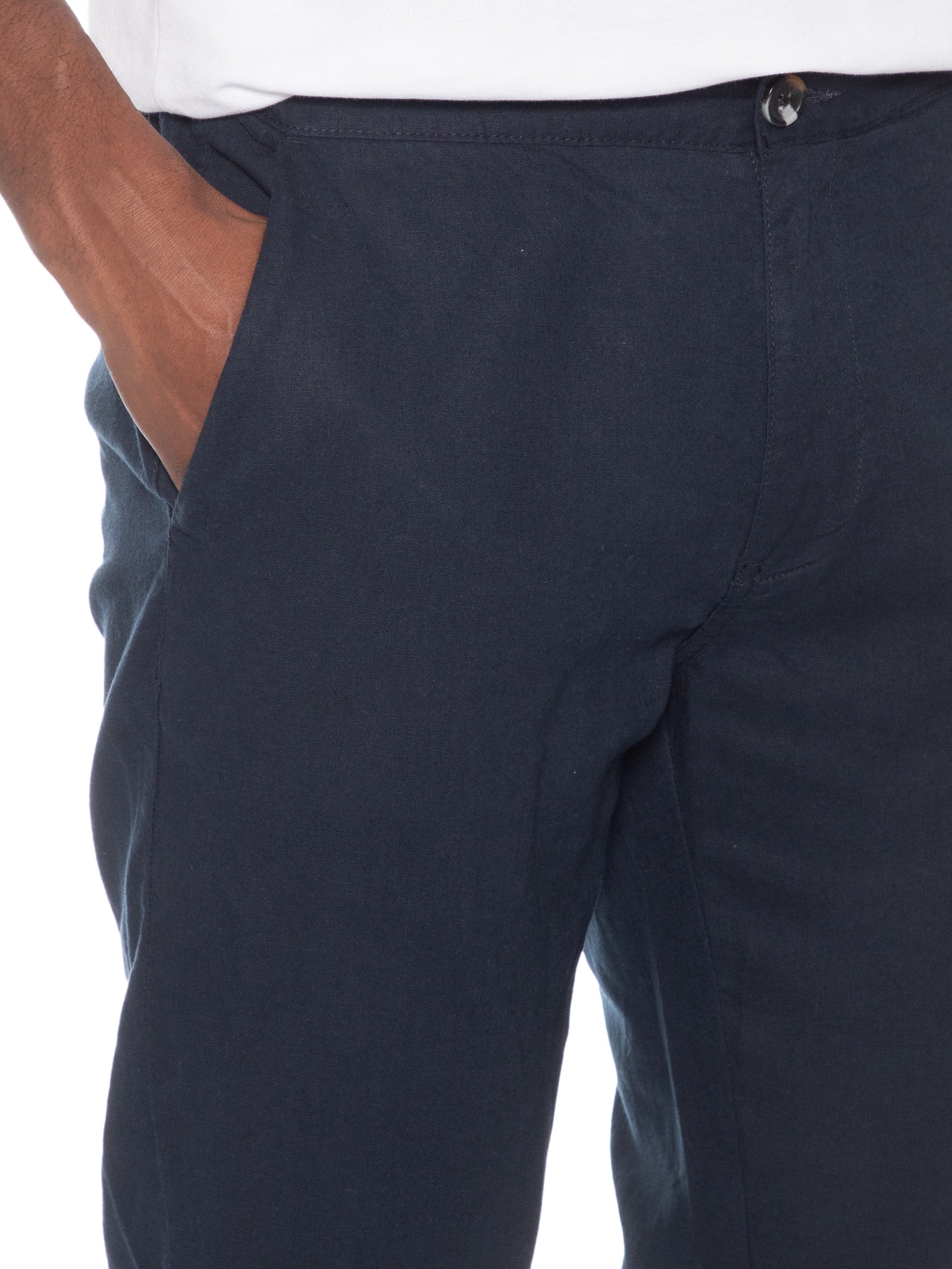 Calça Masculina Misto Linho Reta Azul '2 Essential