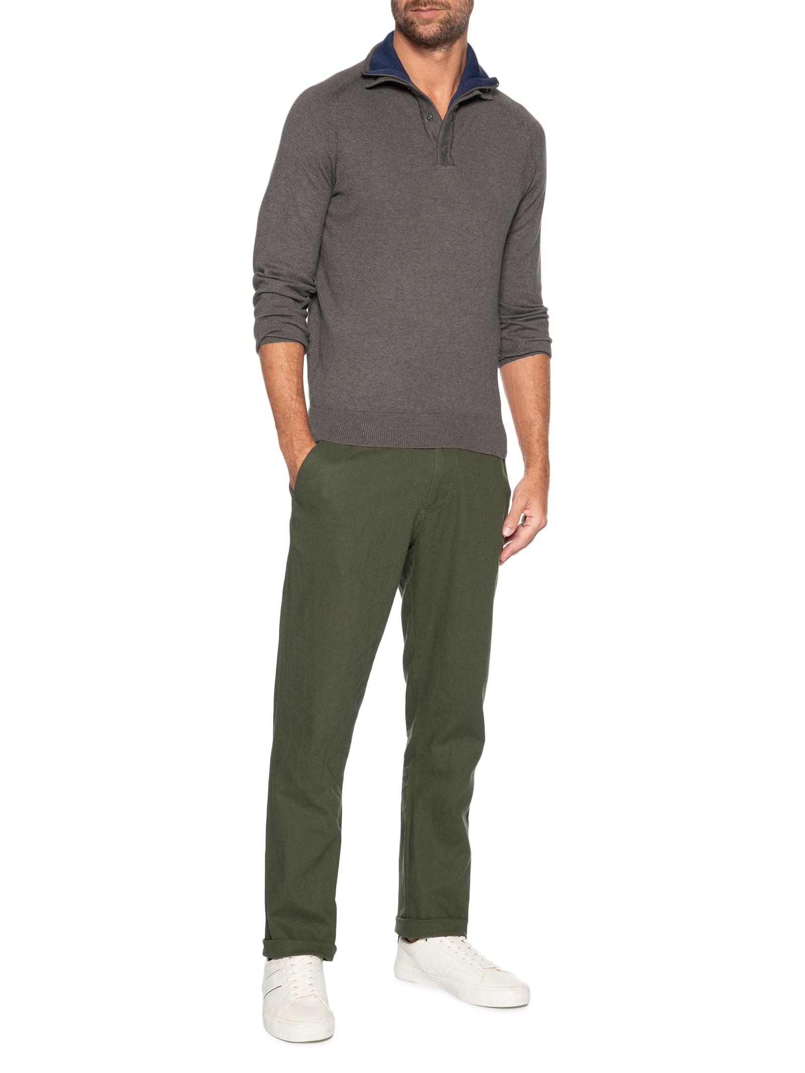 Calça Masculina Misto Linho Reta – Verde '2 Essential