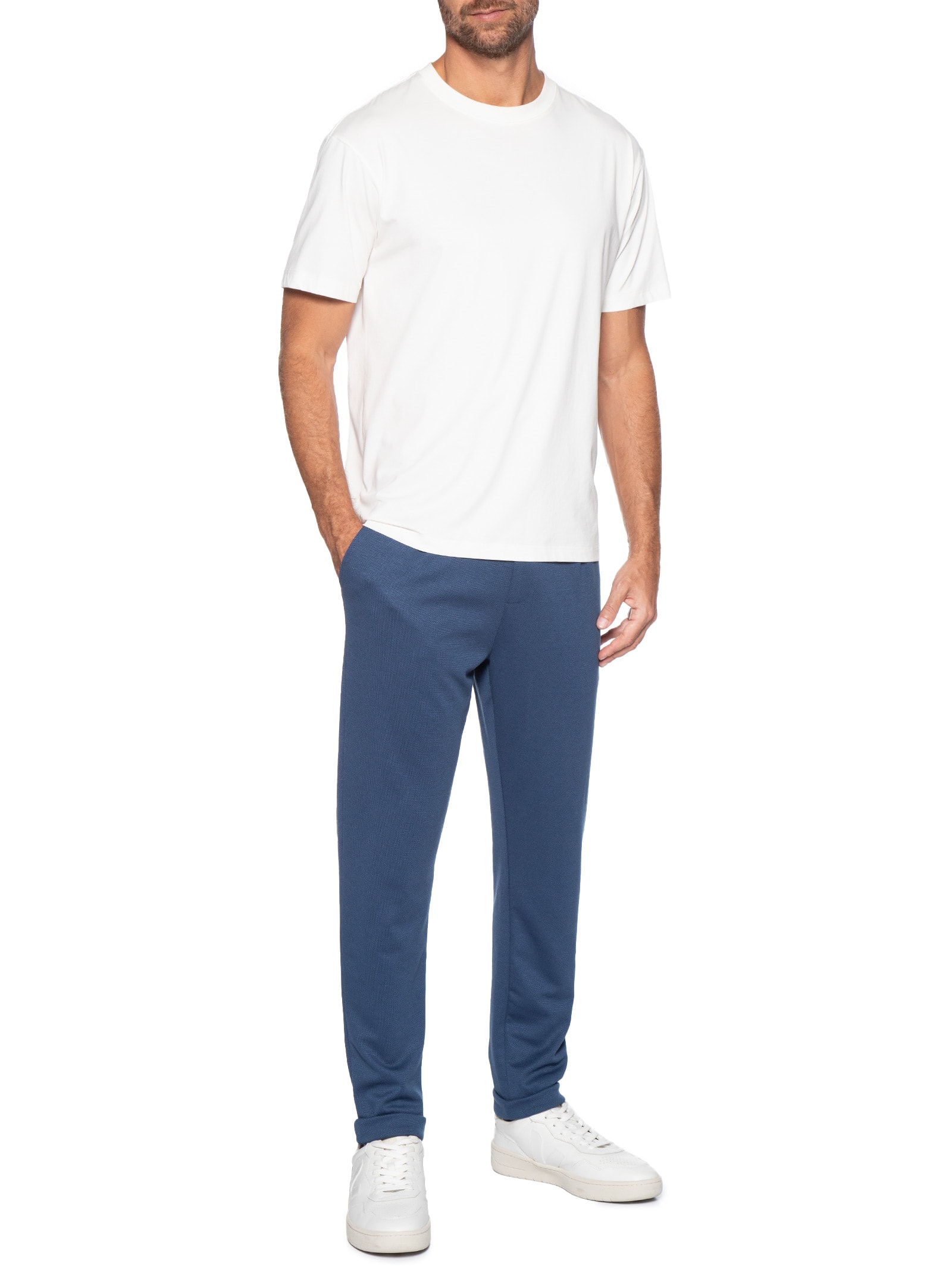 Calça Masculina Moletinho Reta Com Elástico Na Cintura Azul Basiq Men