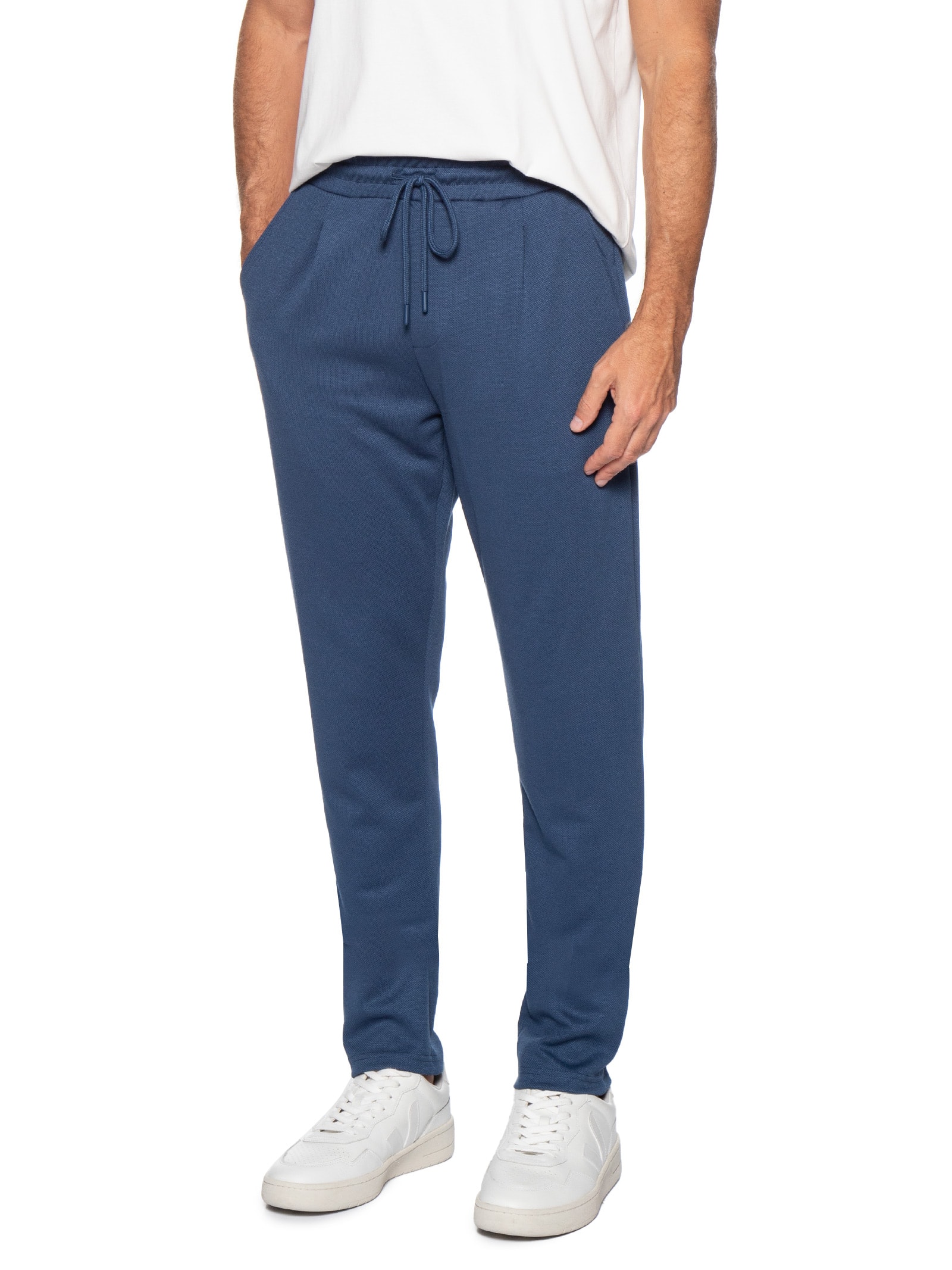 Calça Masculina Moletinho Reta Com Elástico Na Cintura Azul Basiq Men