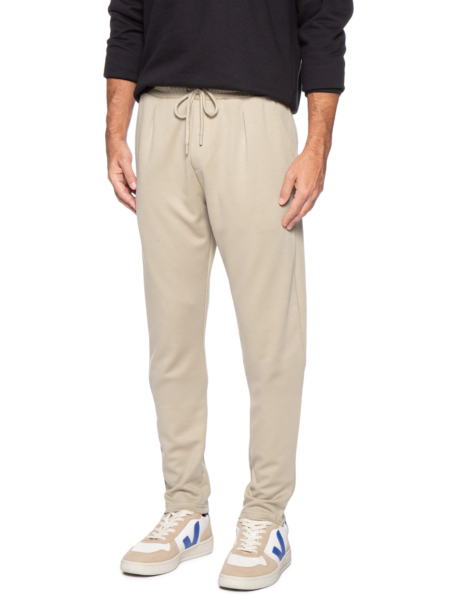 Calça Masculina Moletinho Reta Com Elástico Na Cintura Bege Basiq Men