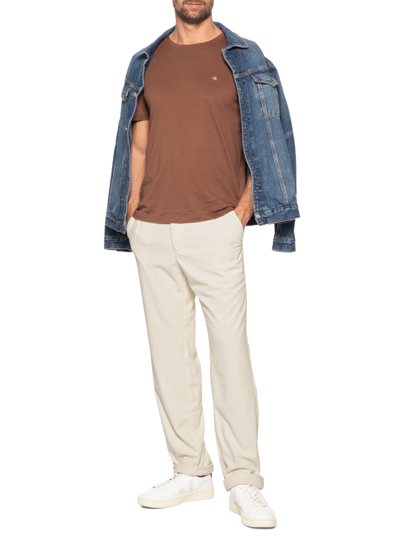 Calça Masculina Reta Em Cotelê Bege Basiq Men