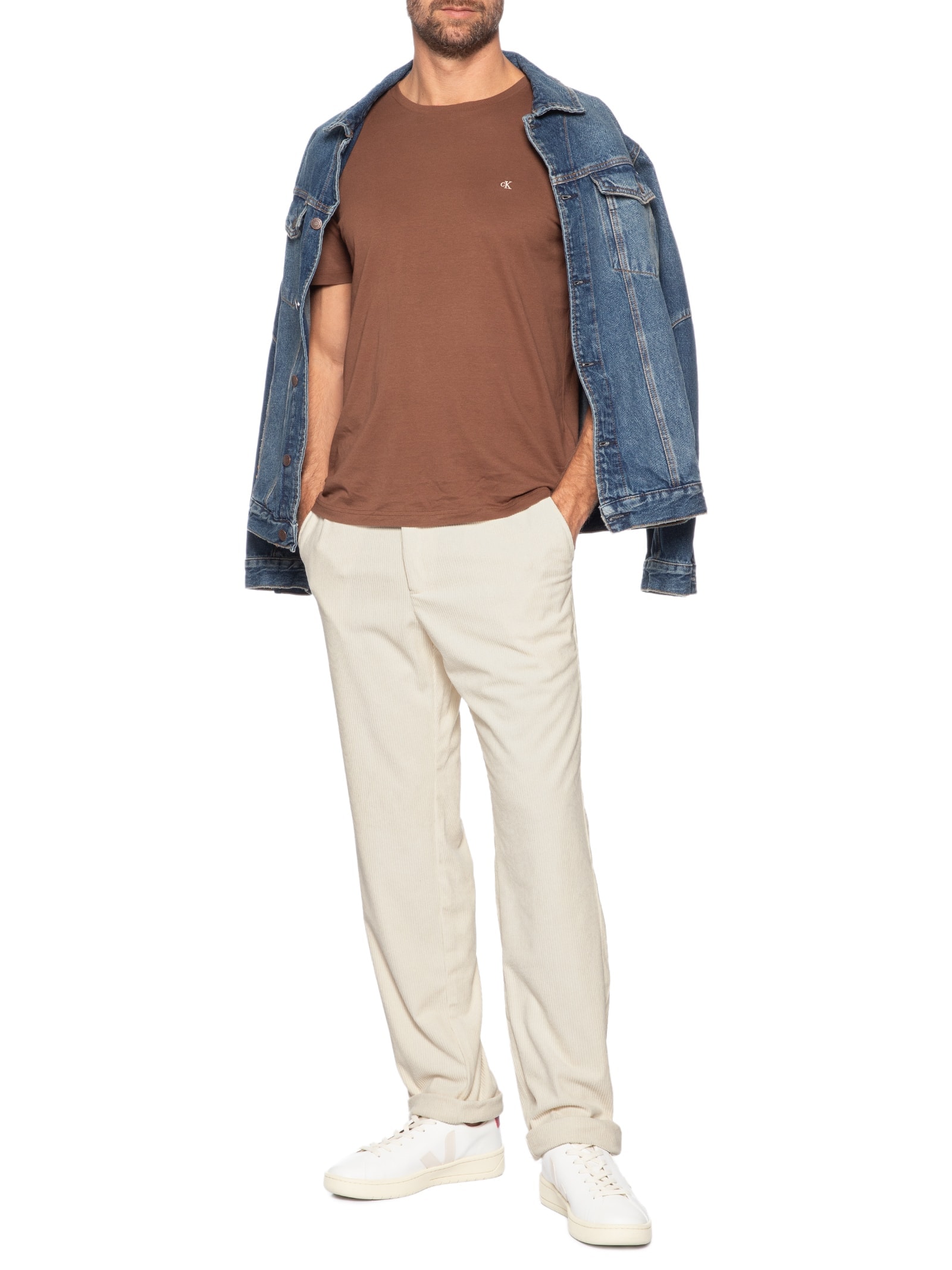 Calça Masculina Reta Em Cotelê Bege Basiq Men