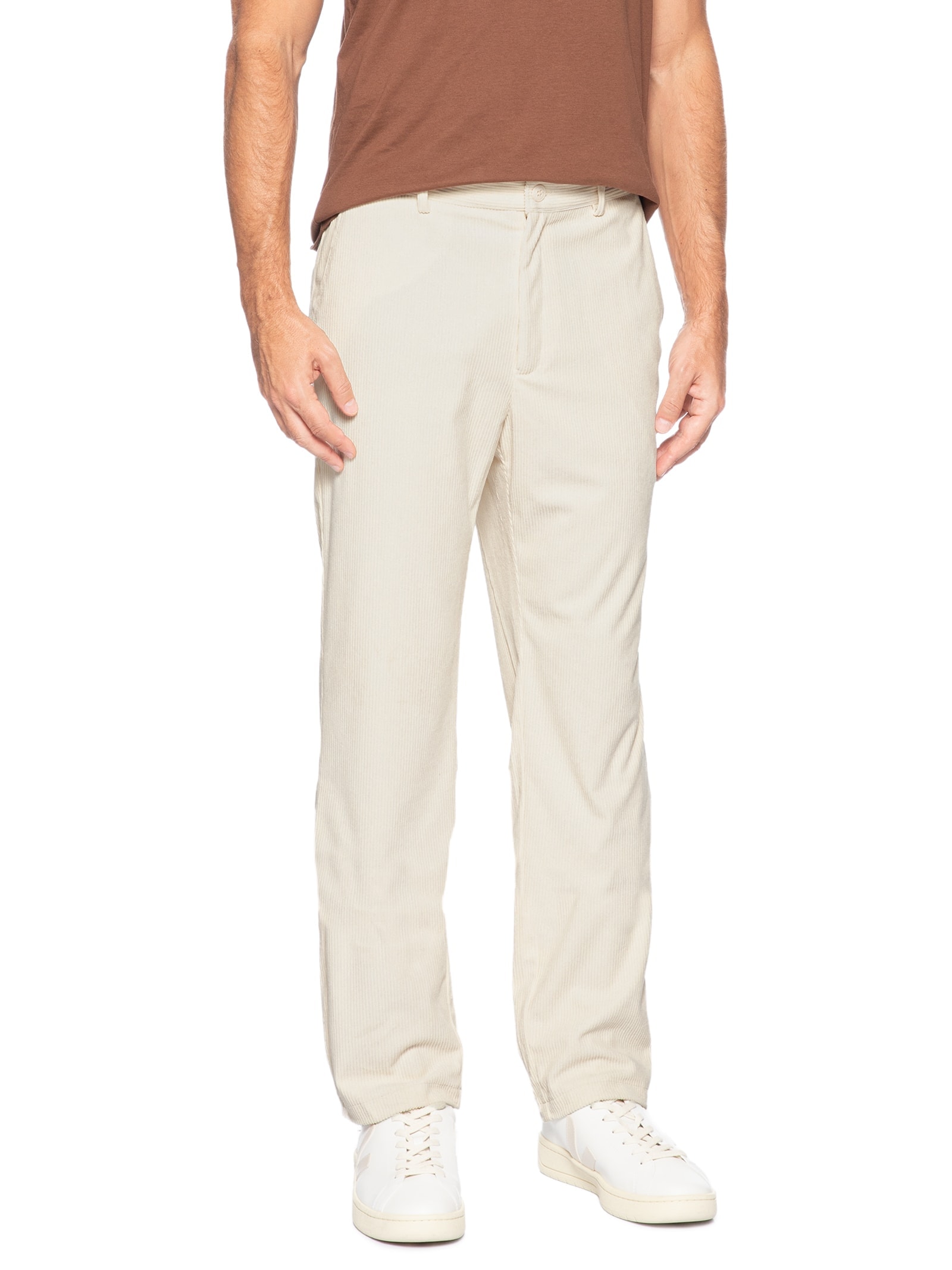 Calça Masculina Reta Em Cotelê Bege Basiq Men