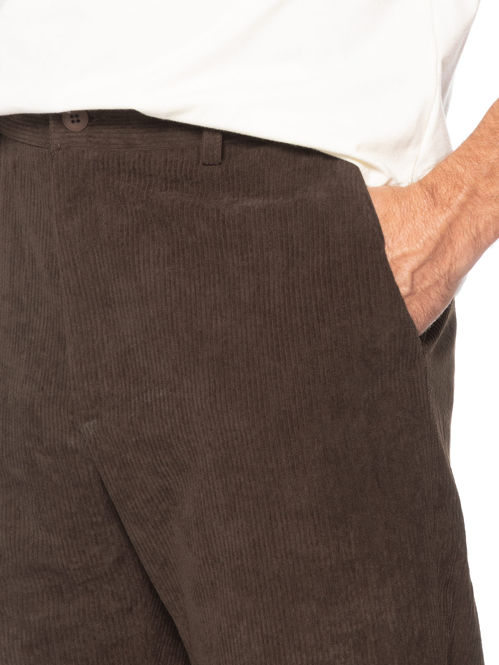 Calça Masculina Reta Em Cotelê Marrom Basiq Men