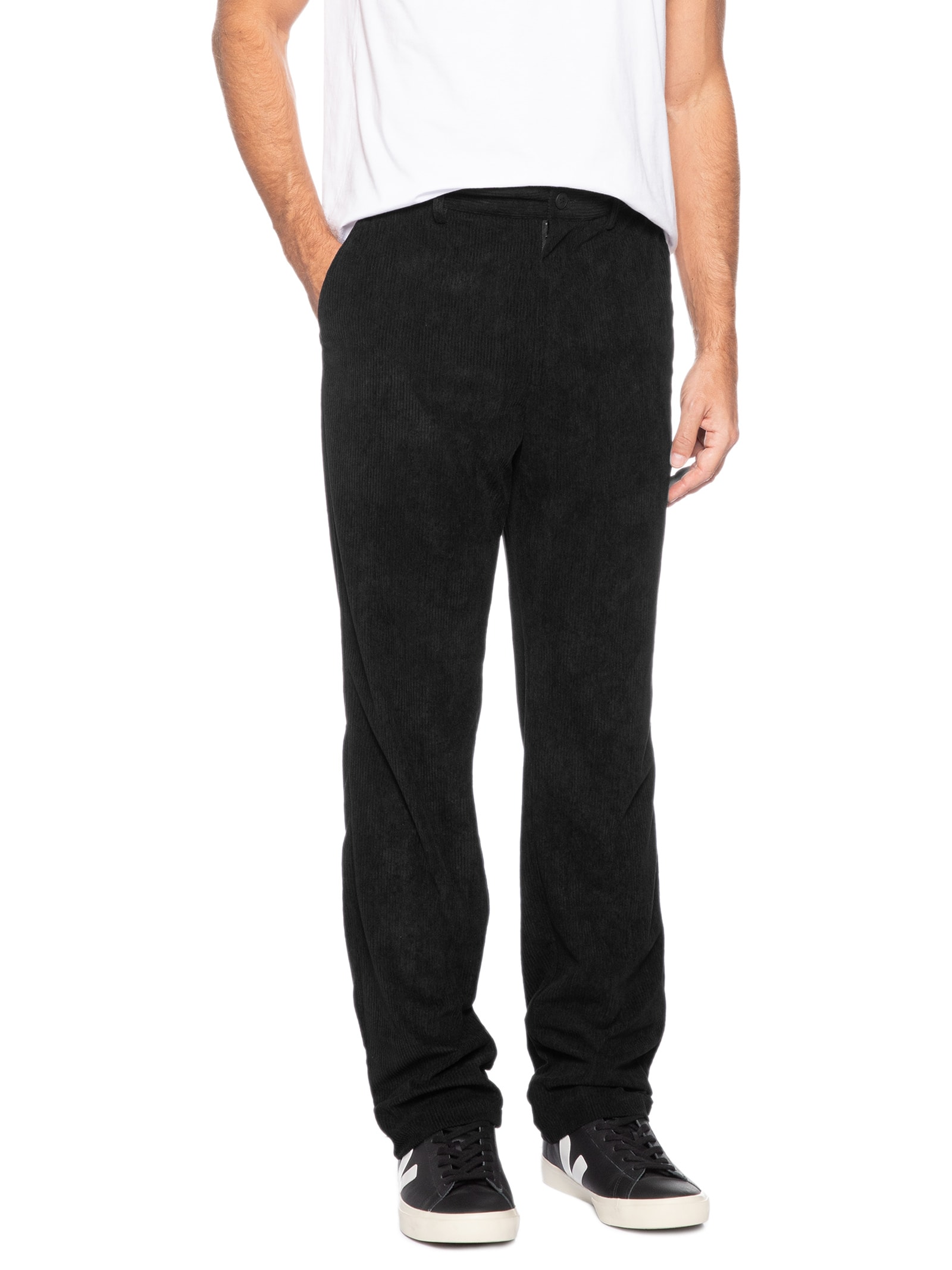 Calça Masculina Reta Em Cotelê Preto Basiq Men