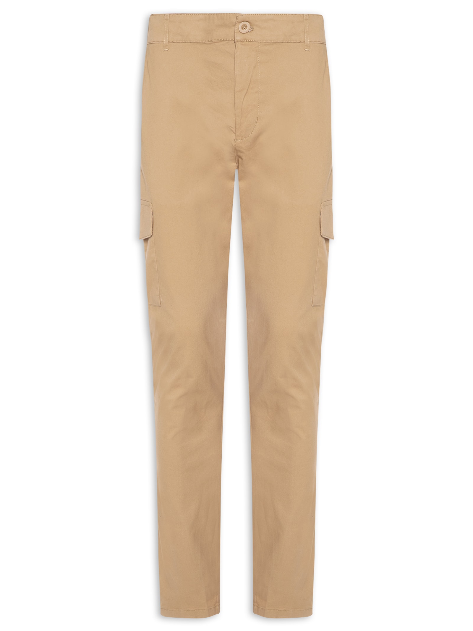 Calça Masculina Sarja Bolso Cargo Bege Basiq Men