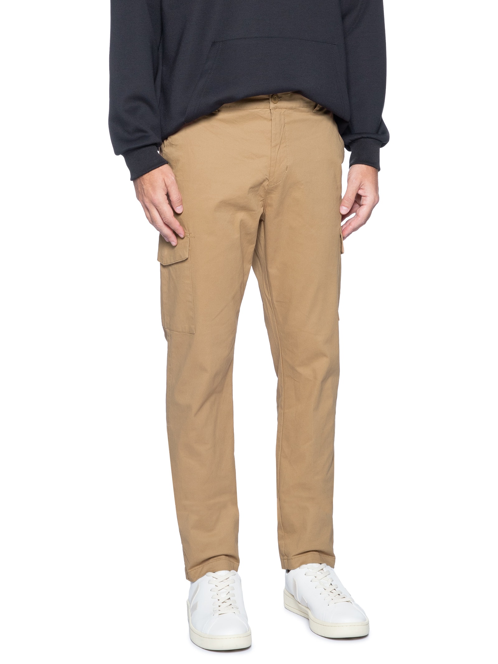 Calça Masculina Sarja Bolso Cargo Bege Basiq Men