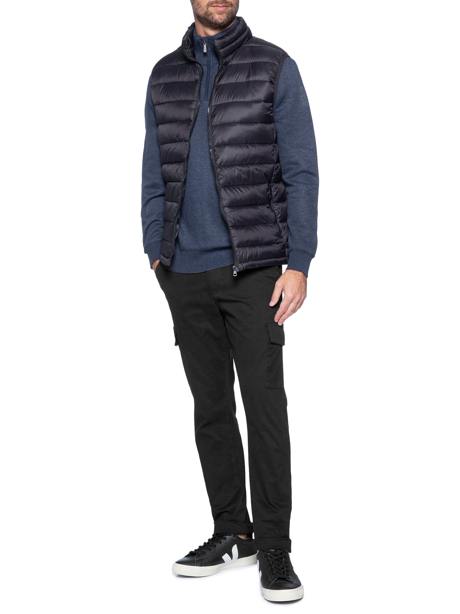 Calça Masculina Sarja Bolso Cargo Preto Basiq Men