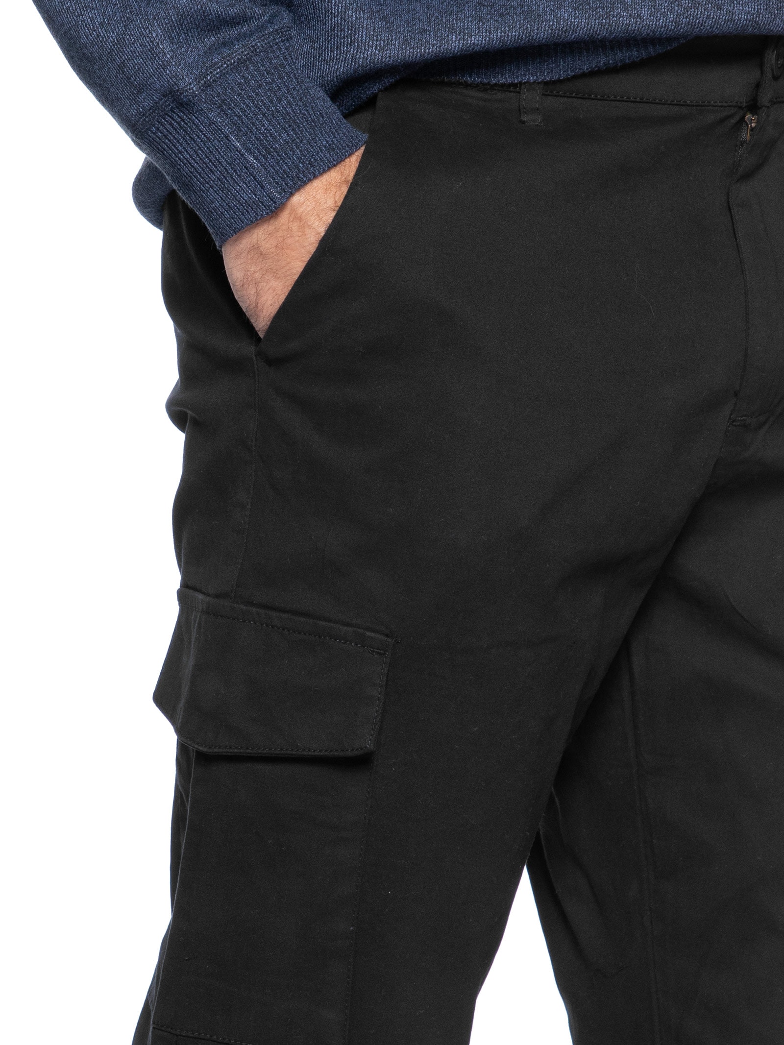Calça Masculina Sarja Bolso Cargo Preto Basiq Men