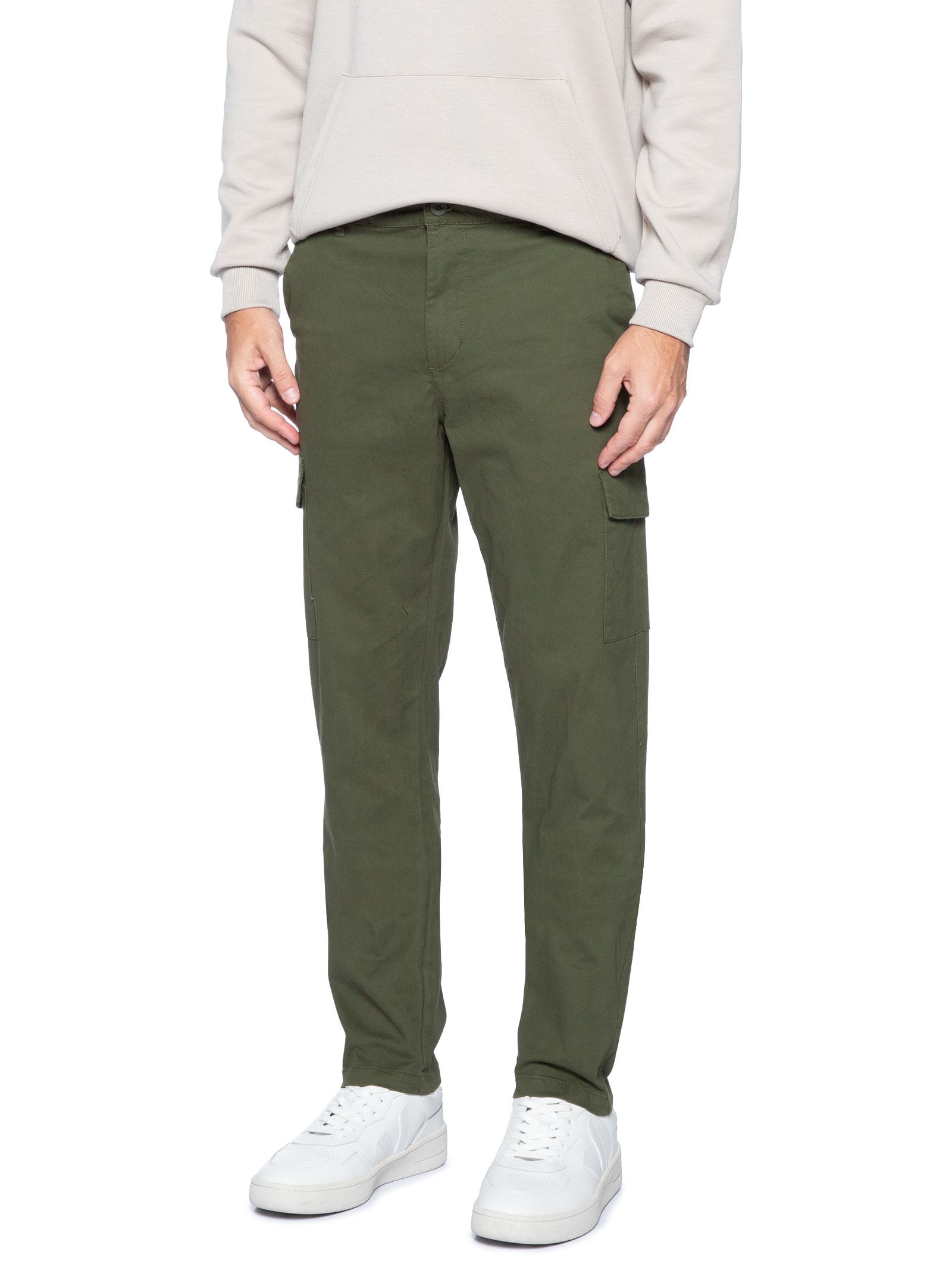 Calça Masculina Sarja Bolso Cargo Verde Basiq Men
